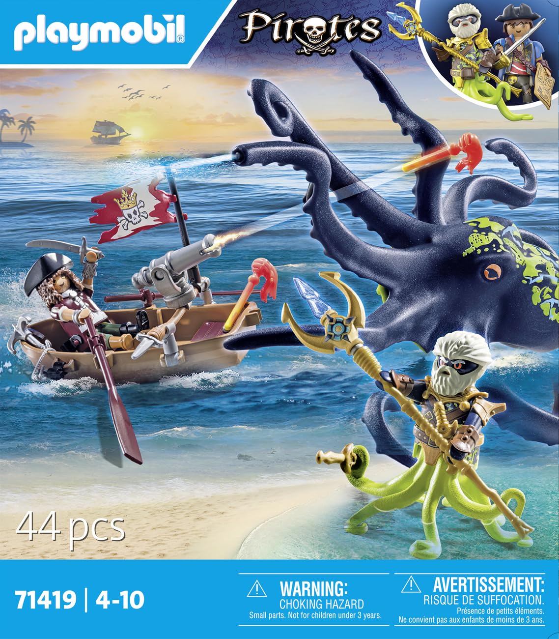 Playmobil 71419 Pirates: Pirate vs. Deeper – Battle with the Giant Octopus Playset for Kids 4+ 6