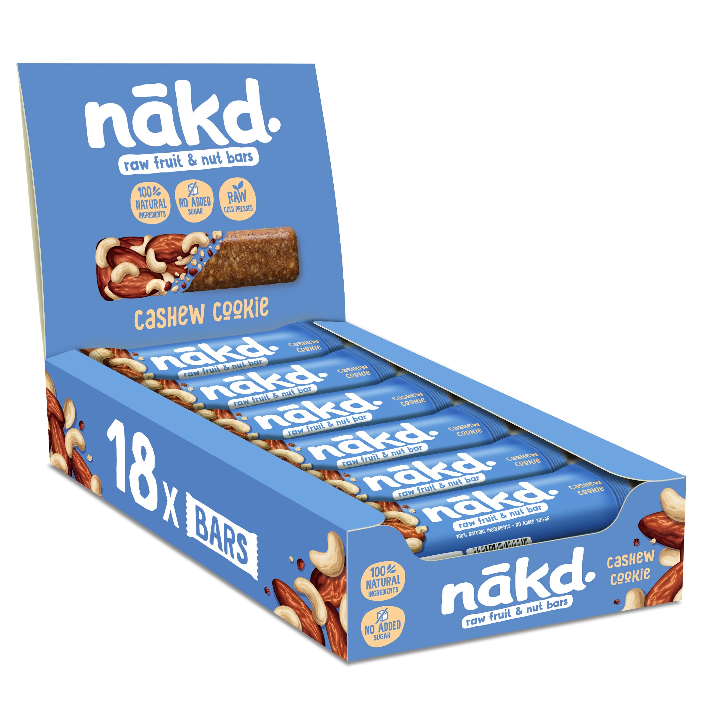 Nakd Cashew Cookie Natural Fruit & Nut Bars - Vegan, Gluten Free, No Added Sugar - 35g x 18