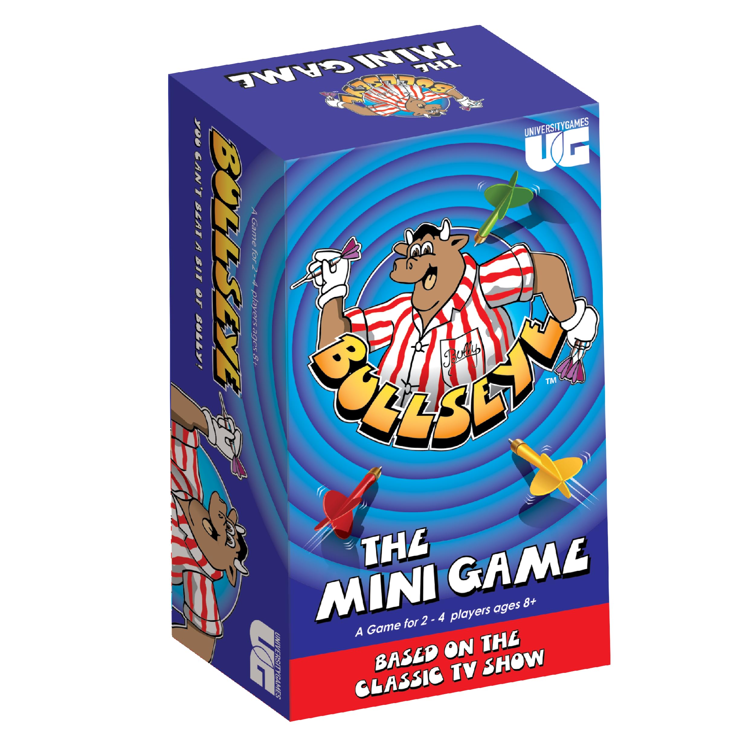 University Games Bullseye The Mini Game – Classic TV Show Card Game with Darts Dice for 2-4 Players