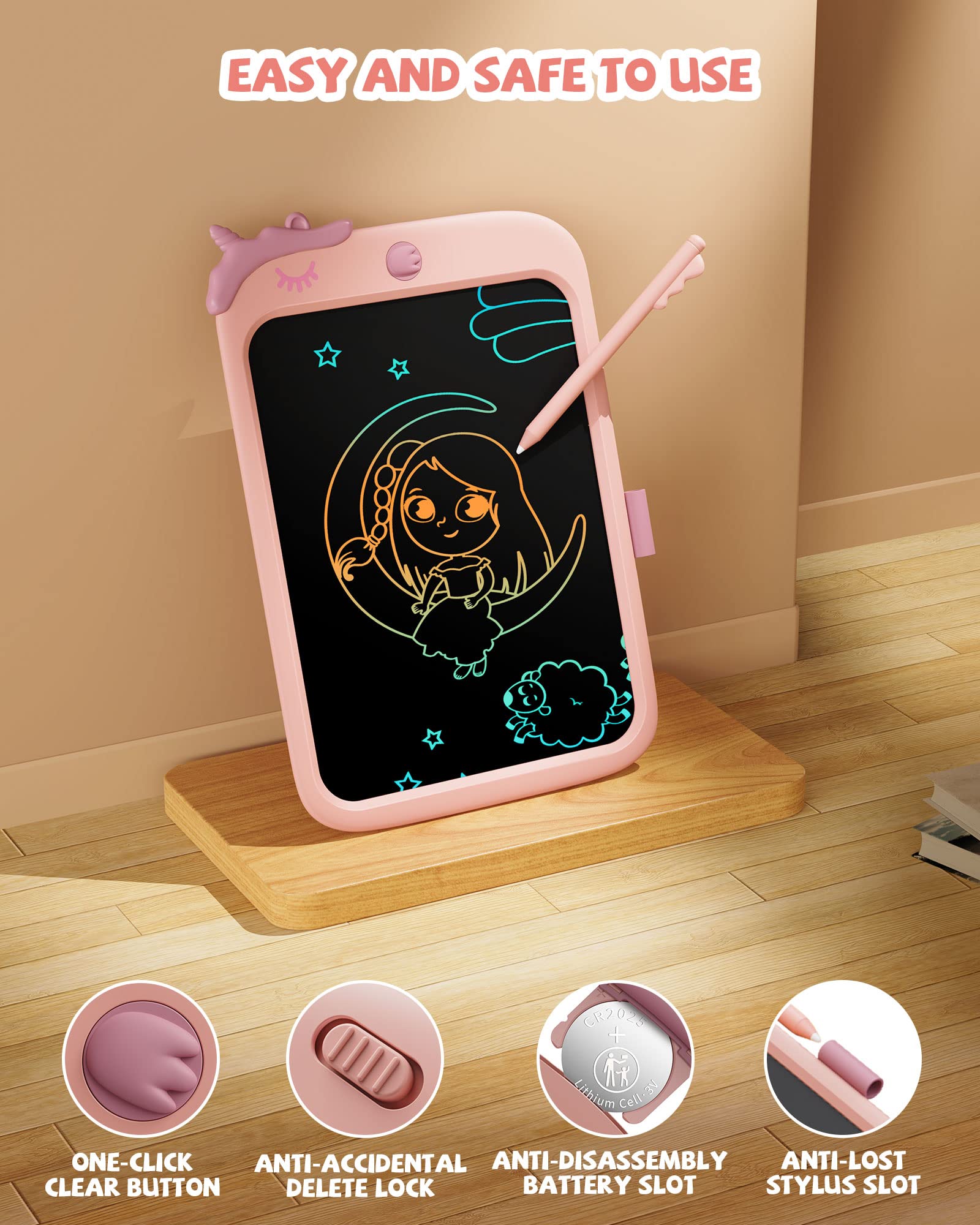 Kikapabi 10 Zoll LCD-Schreibtablett Zeichenblock mit Sperrfunktion - Rosa 4
