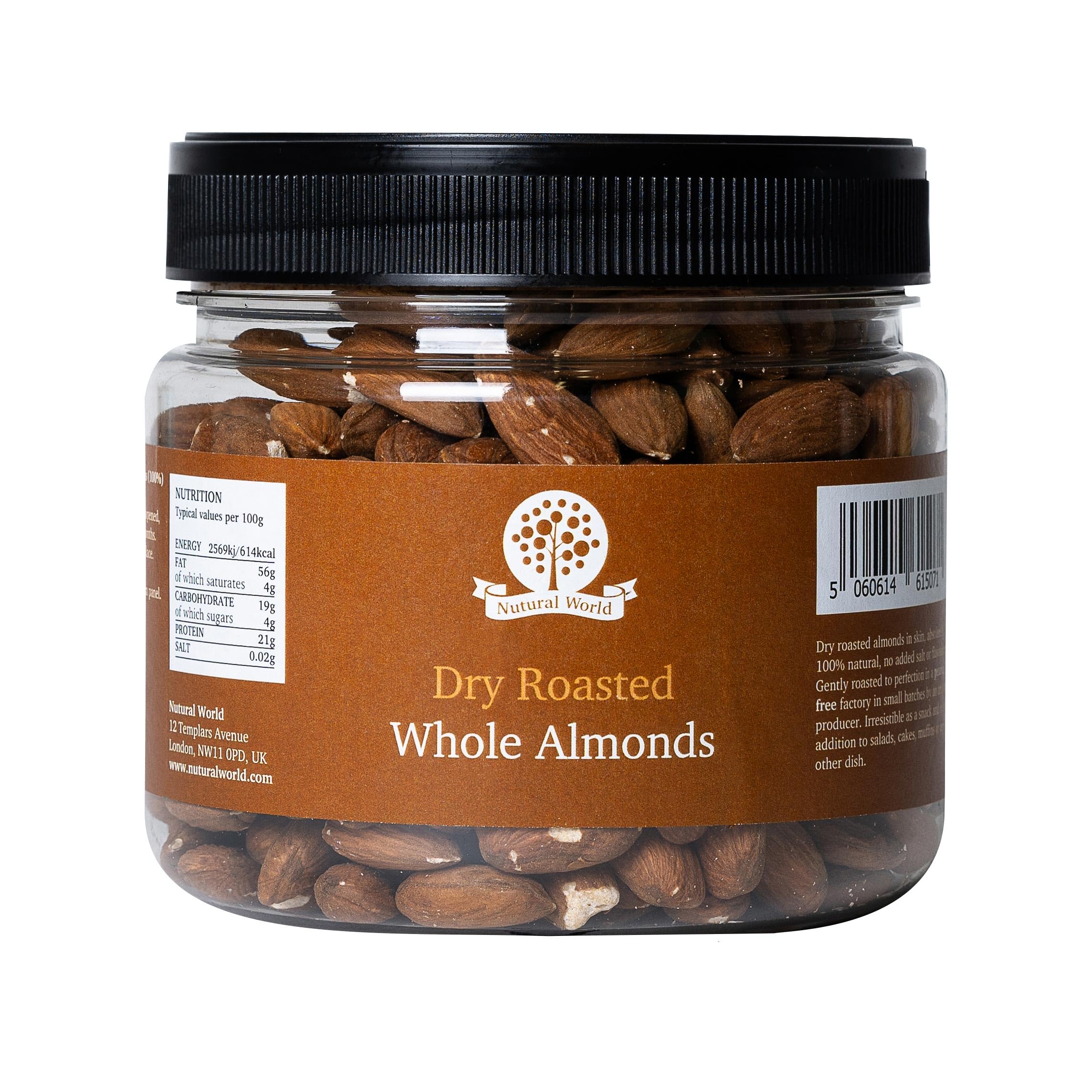 Nutural World Dry Roasted Whole Almonds - Unsalted (500g)