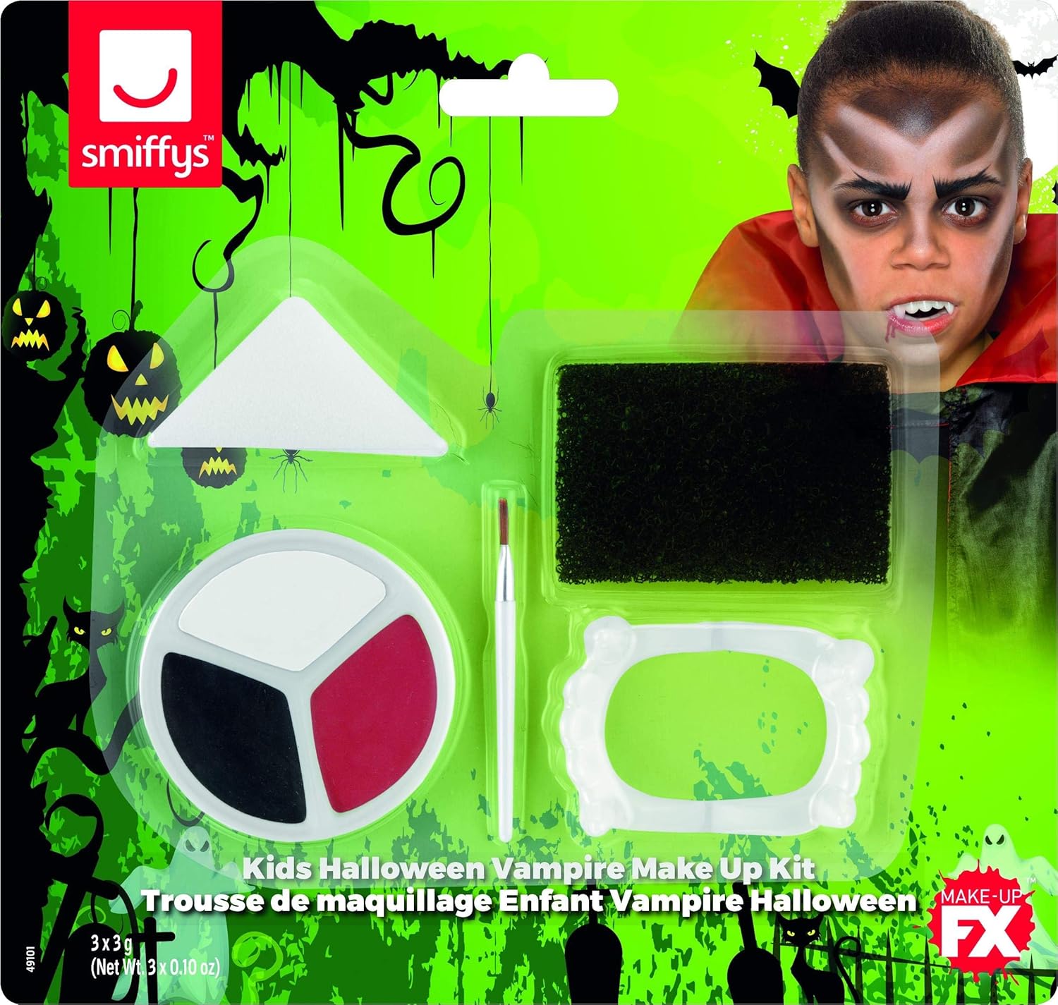Smiffys Kids Vampire Make Up Kit with Aqua Face Paints, Fangs & Applicators