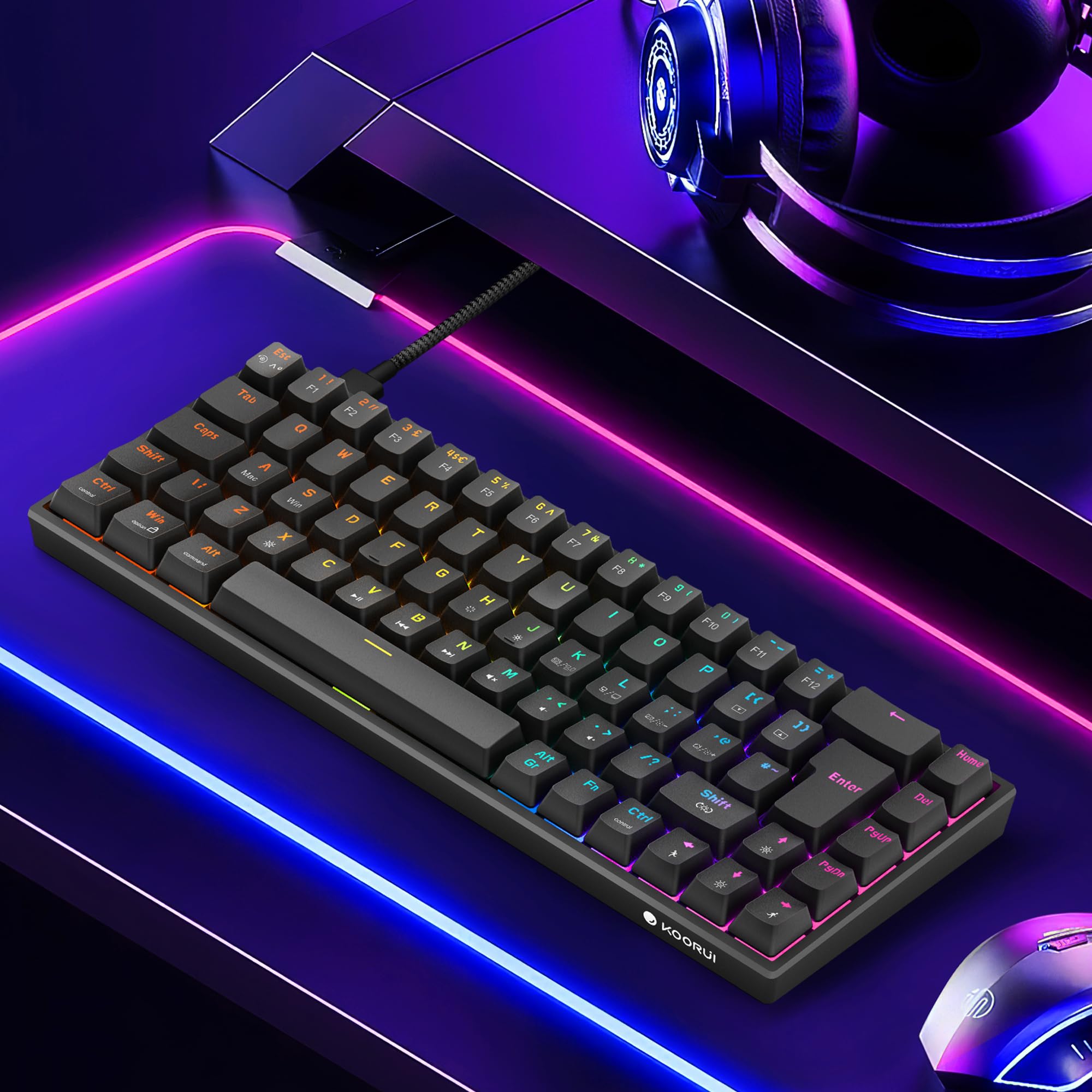 KOORUI 60 % mechanische Gaming-Tastatur MKC01 – Kompakte Tastatur mit rotem Schalter und RGB-Hintergrundbeleuchtung 3