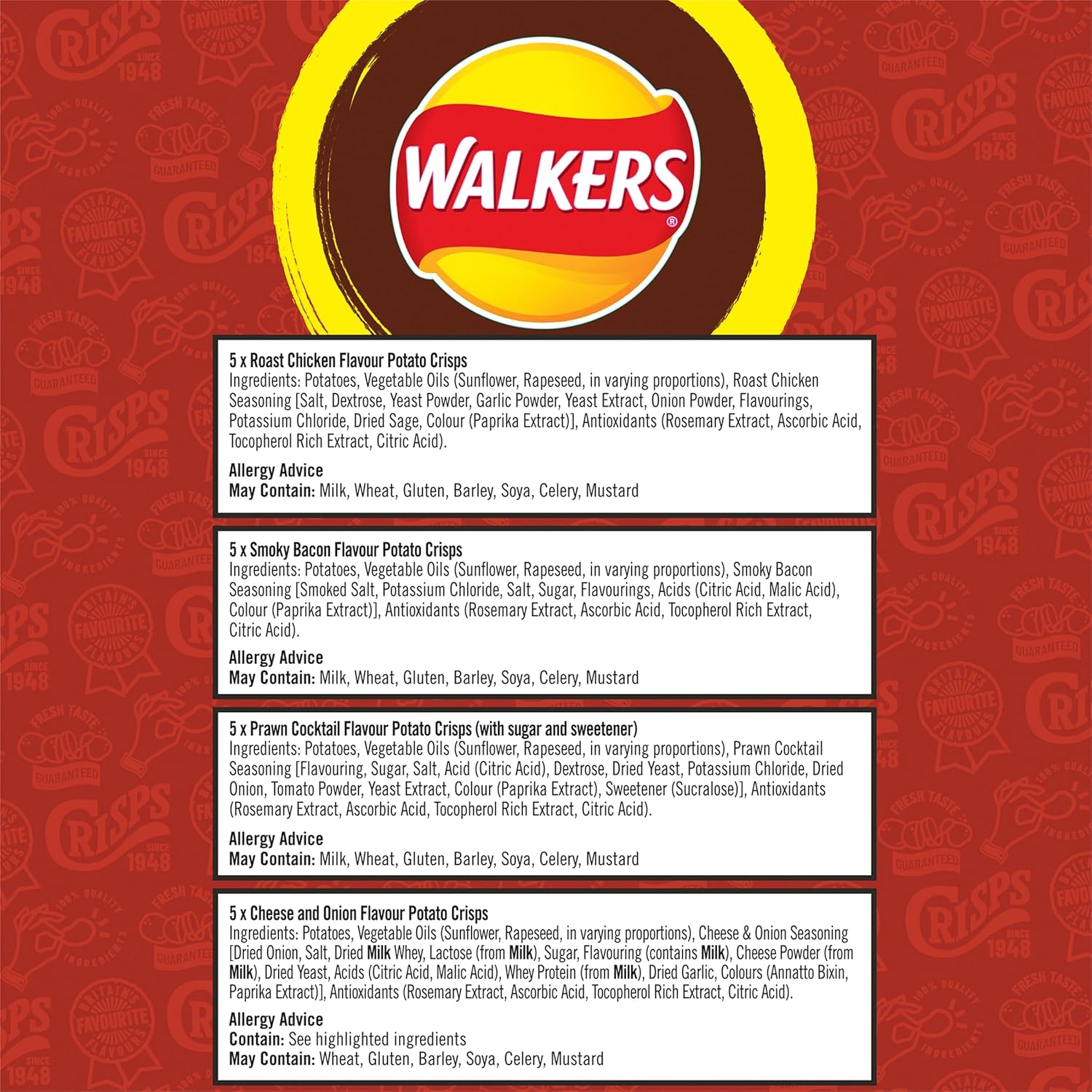 Walkers Meaty Variety Multipack Crisps 20x25g 7