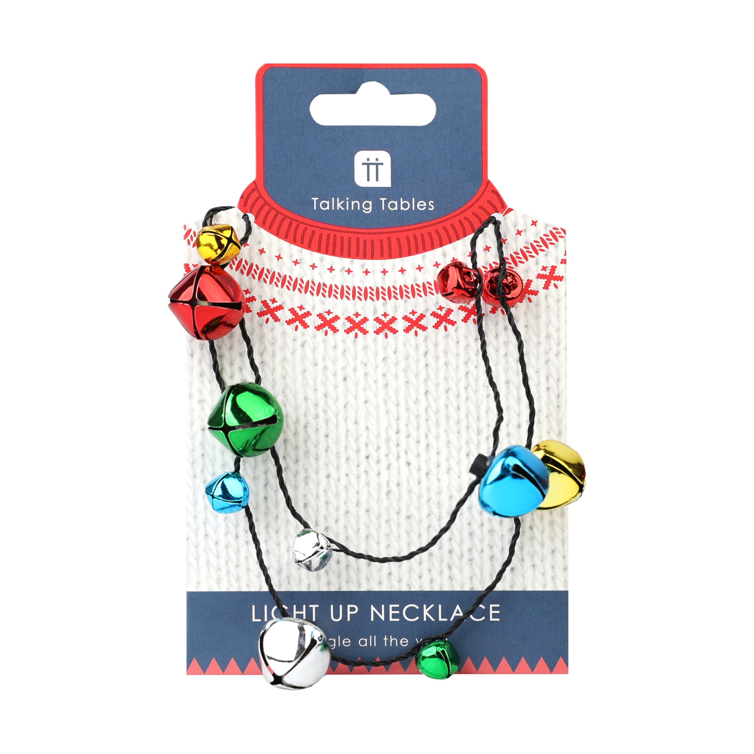 Talking Tables Christmas Light Up LED Necklace with Jingle Bells - Party Costume Accessory for Holiday Events
