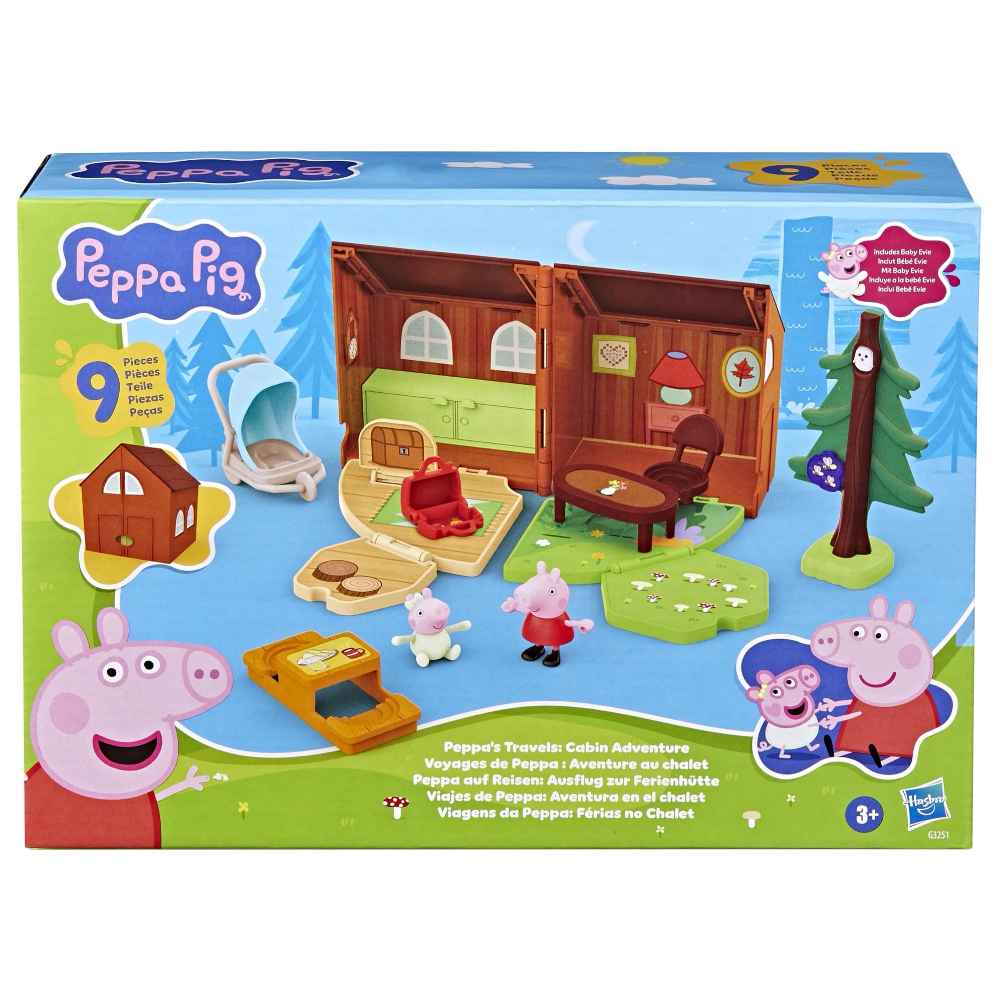 Peppa Pig Peppa's Travels: Cabin Adventure Playset with Fold-Up House, 2 Figures, 6 Accessories | Ages 3+