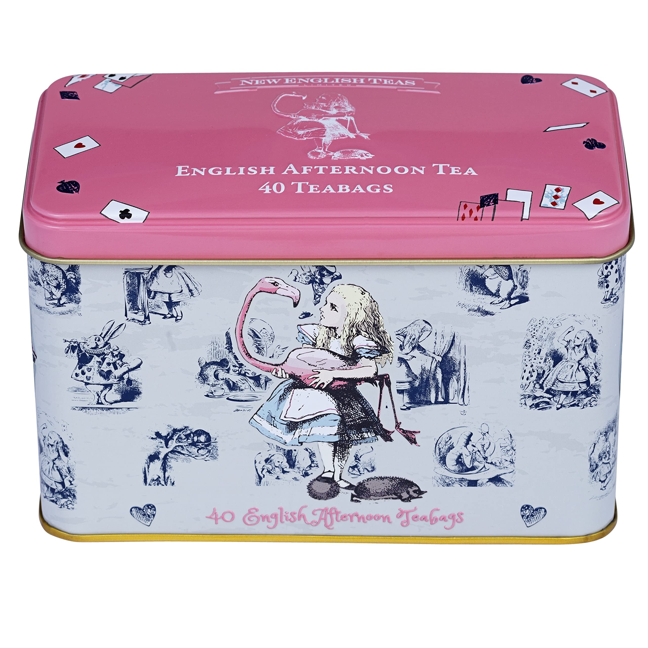 New English Teas - Pink Alice in Wonderland Tea Caddy with 40 English Afternoon Tea Bags