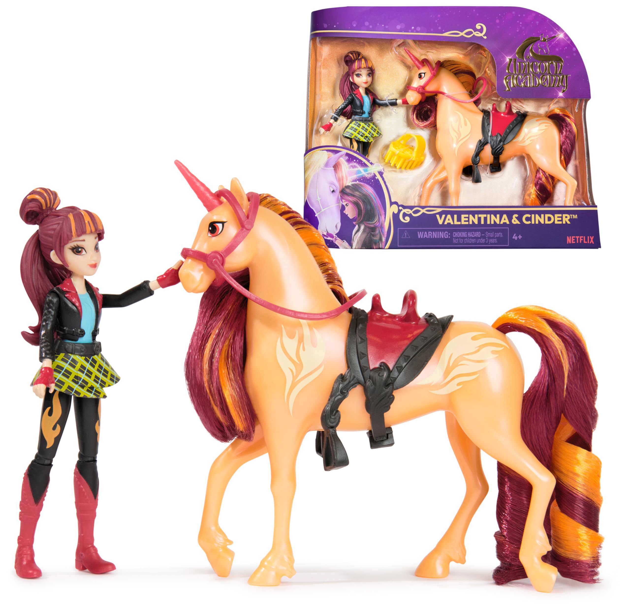 Unicorn Academy Valentina & Cinder Playset with 2 Riding Accessories and Hair Styling Tool | Ages 4+ 1