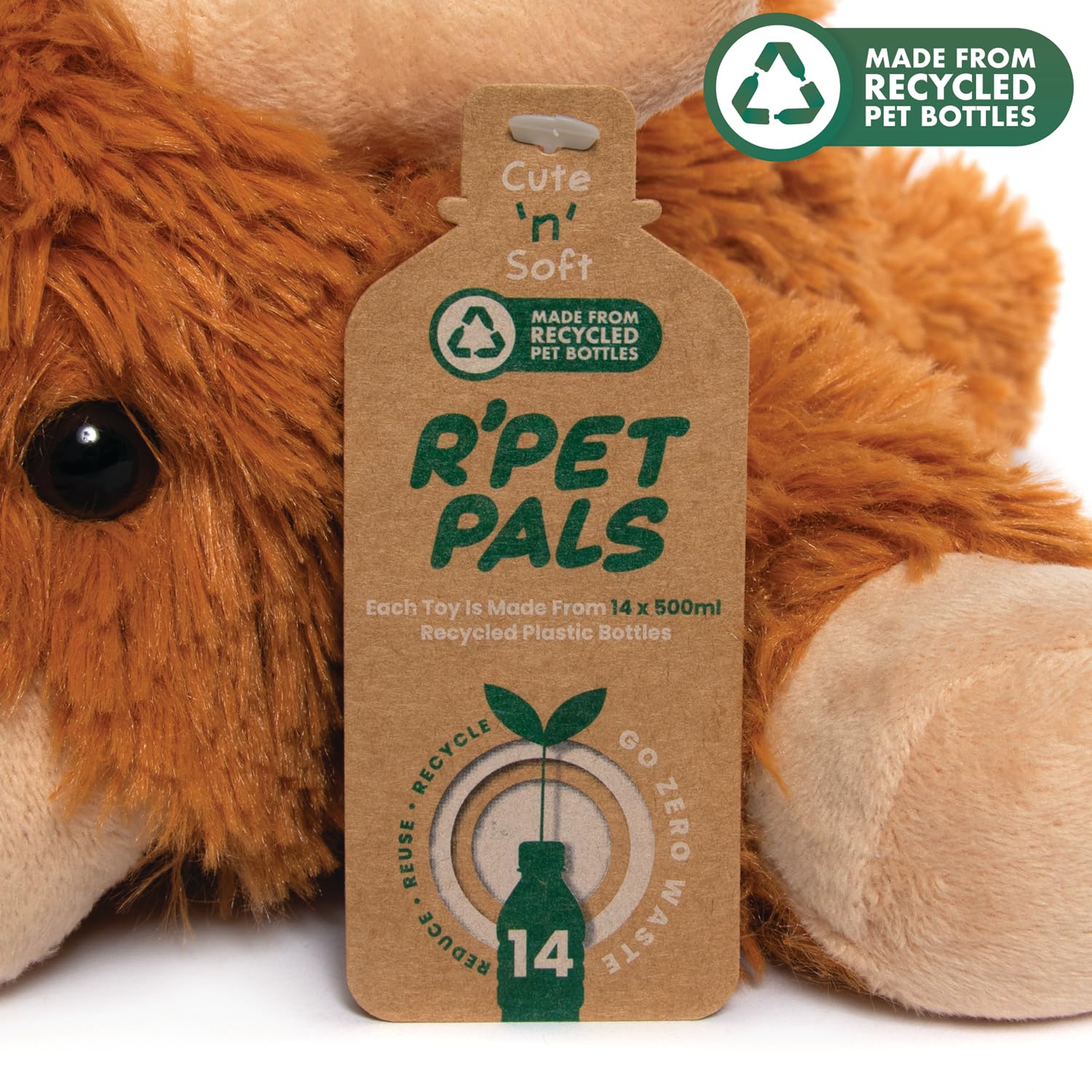 L & P Home & Gifts Recycled Pet Pals Laying Highland Cow - Eco-Friendly Plush Toy 6
