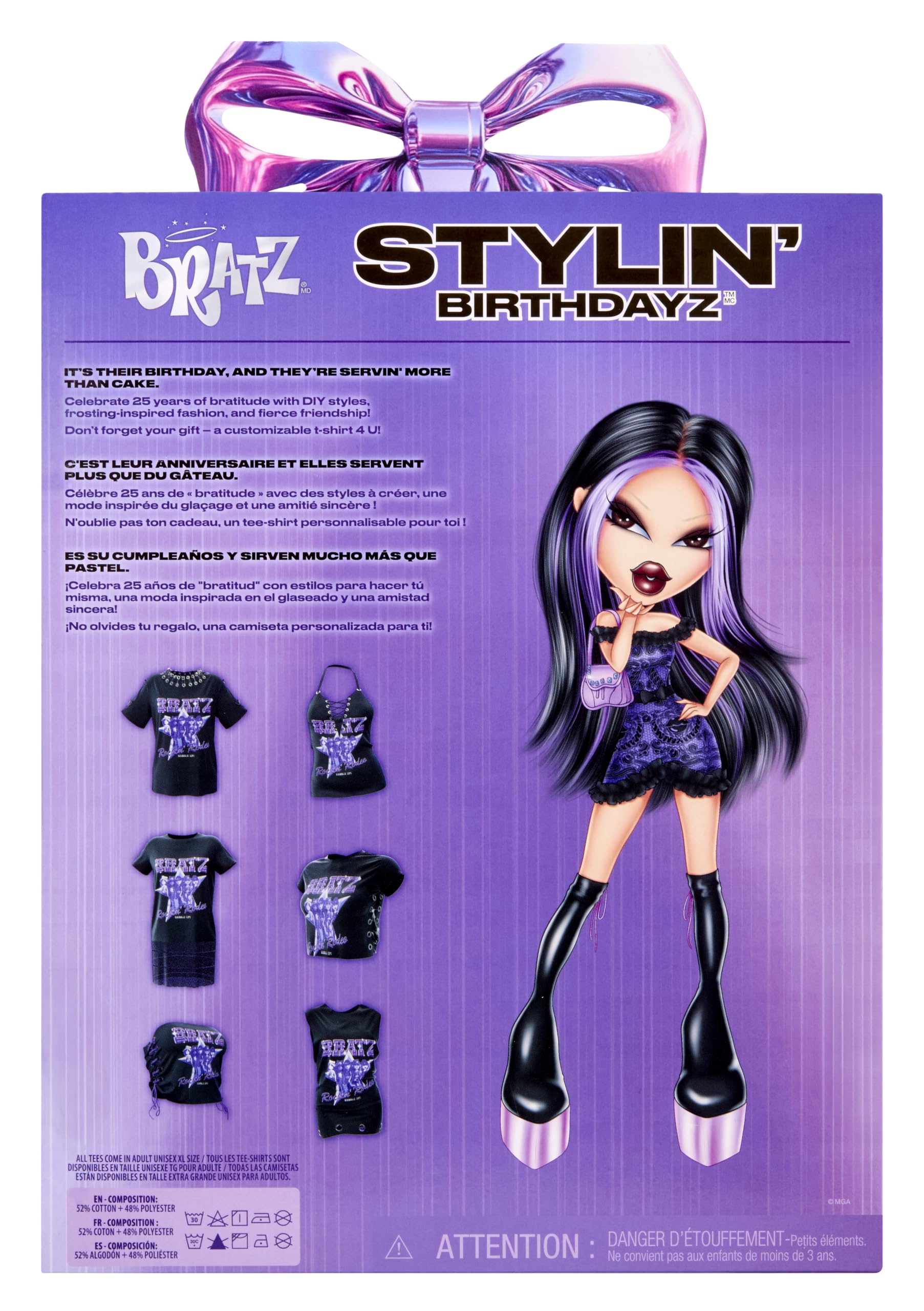 Bratz Stylin’ Birthdayz Jade Doll - Purple Satin Dress, Knee-High Boots, Graphic T-Shirt | Ages 6+ 6
