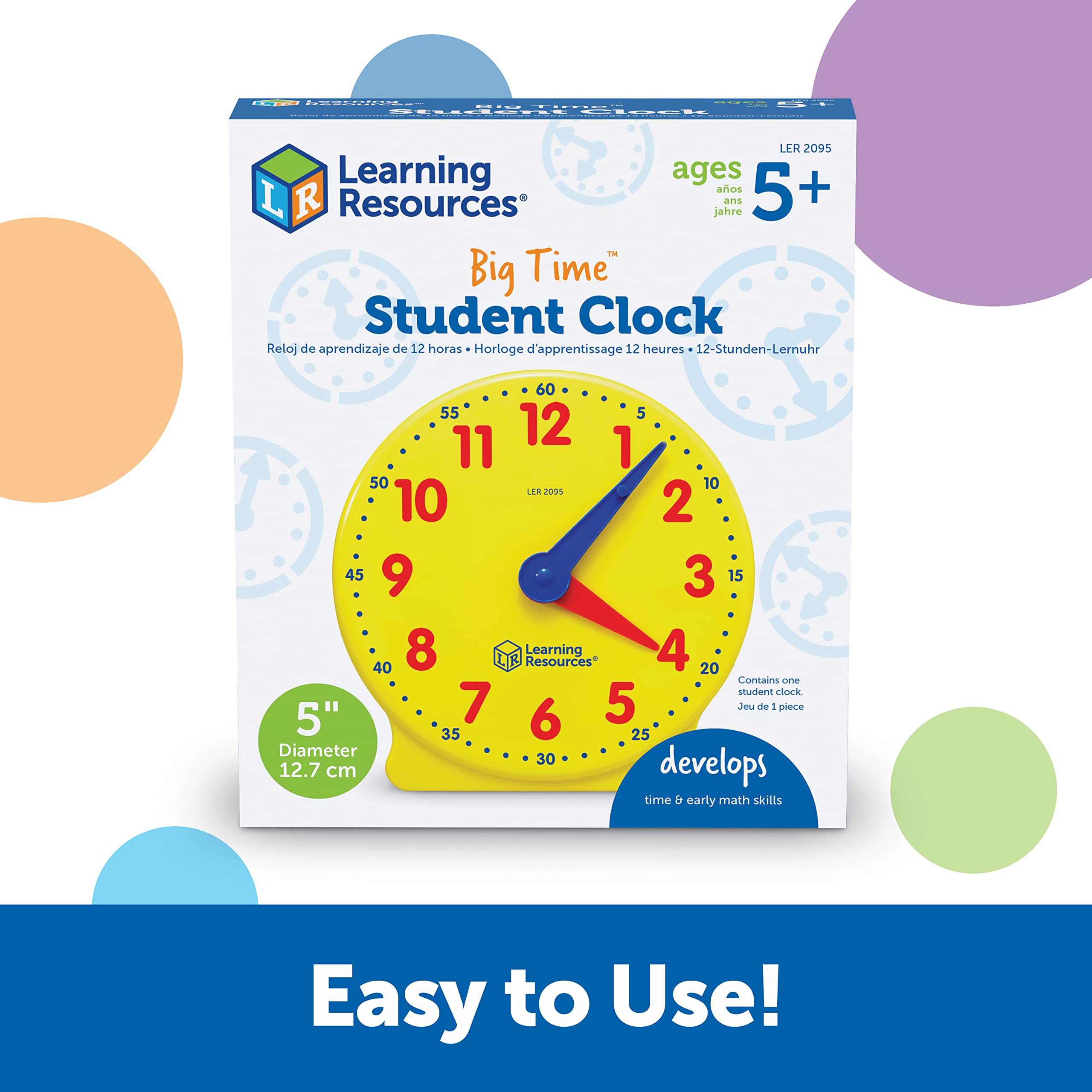 Learning Resources Big Time Student Clock - Geared 12-Hour Teaching Clock for Kids 5-9 Years 10