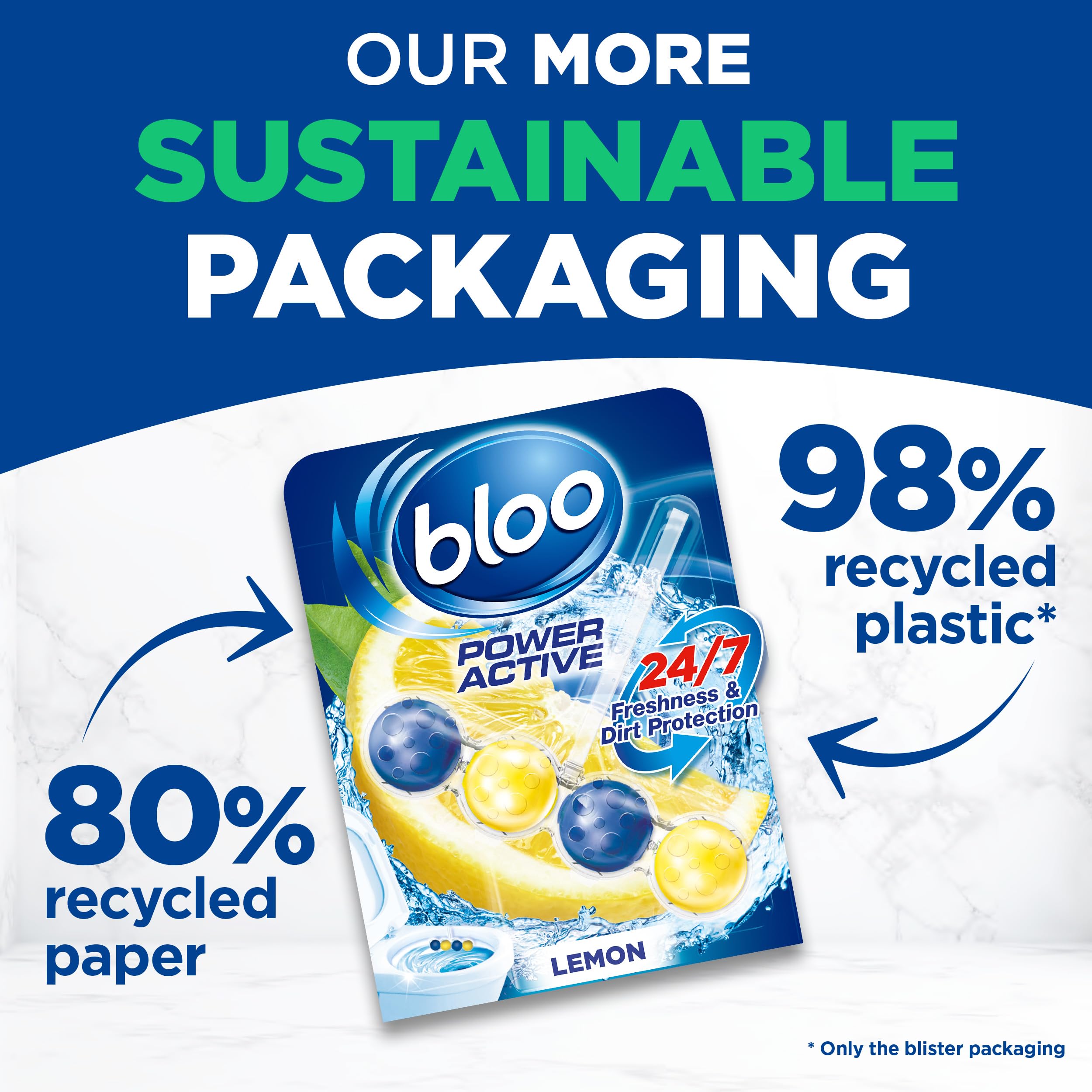Bloo Power Active Toilet Rim Block Lemon - Anti-Limescale, Cleaning Foam, 150g 5