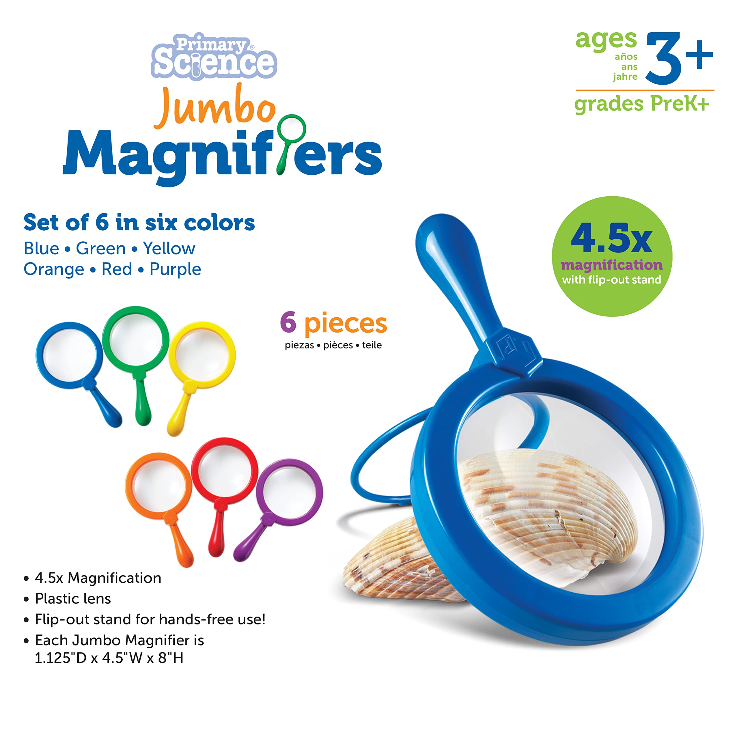 Learning Resources Jumbo Magnifiers - 4.5x Magnification, Set of 6 | Ages 3-7 6