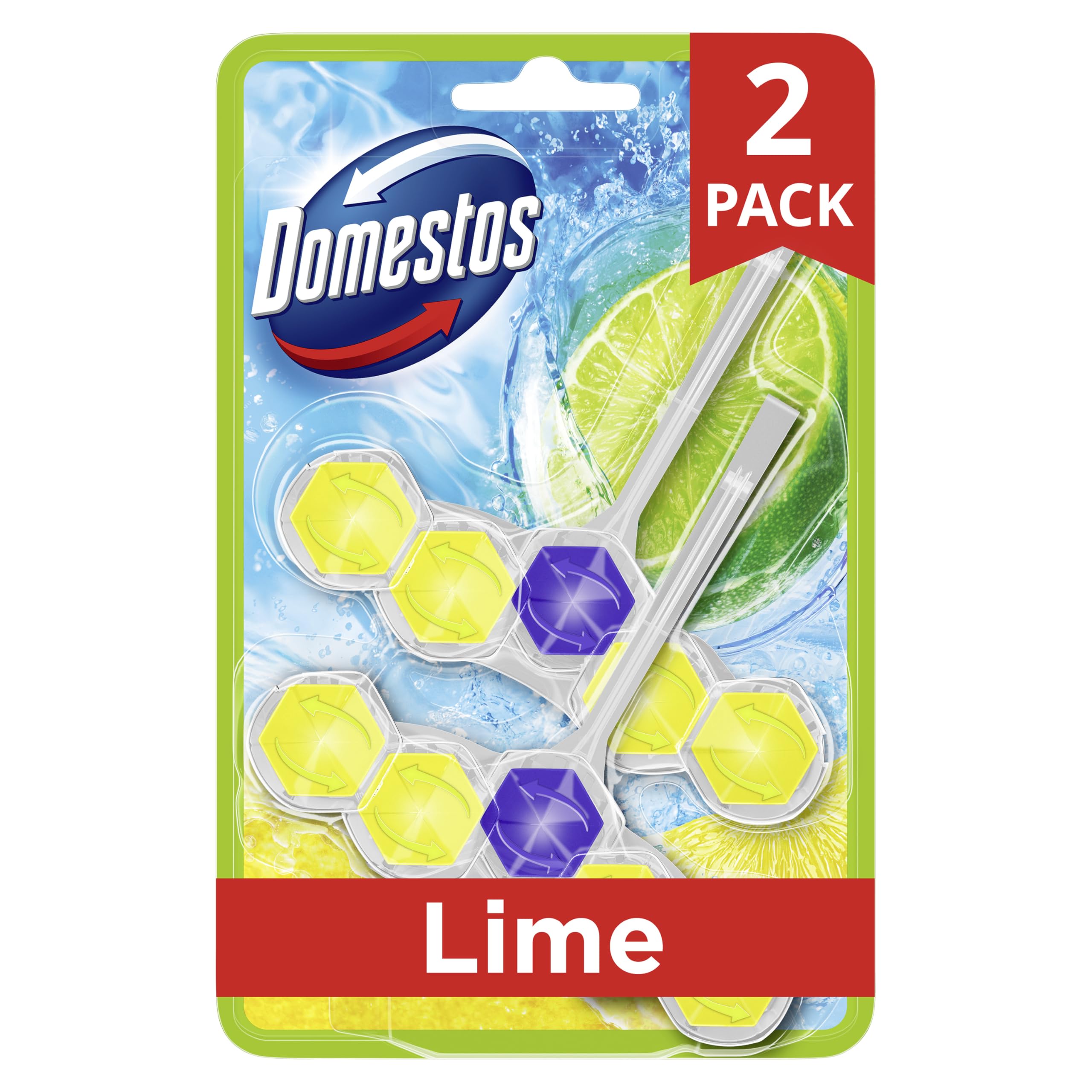 Domestos Power 5 Lime Toilet Rim Blocks - 2 Count (50g Each) | Limescale Prevention & Rich Foam