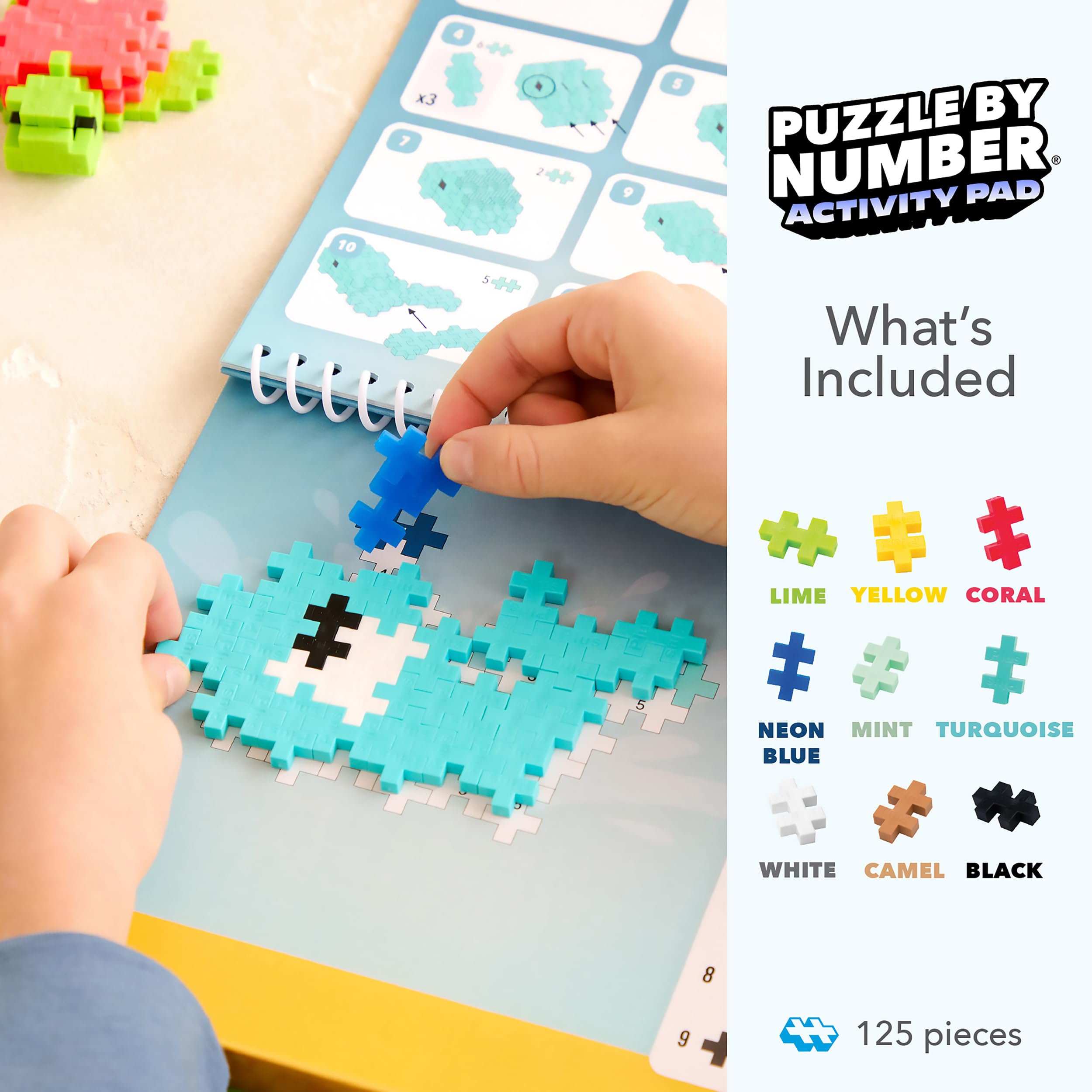 PLUS PLUS Puzzle by Number Activity Pad - 125-Piece Travel Building Set for Kids 5+ 6