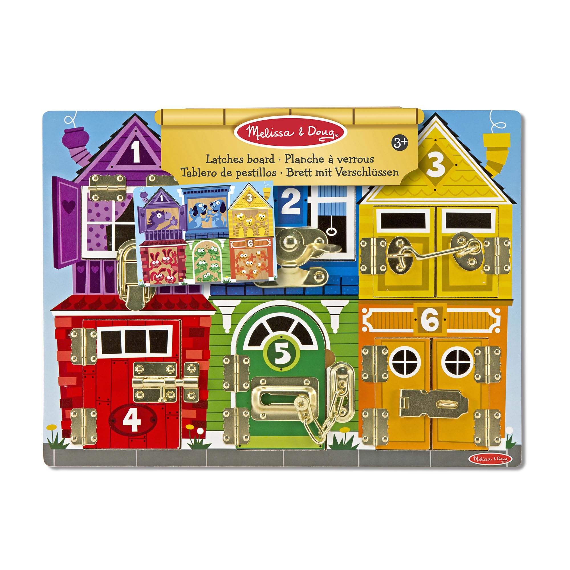 Melissa & Doug Wooden Latches Board Activity Toy for Ages 3+ | Solid Wood Construction 3