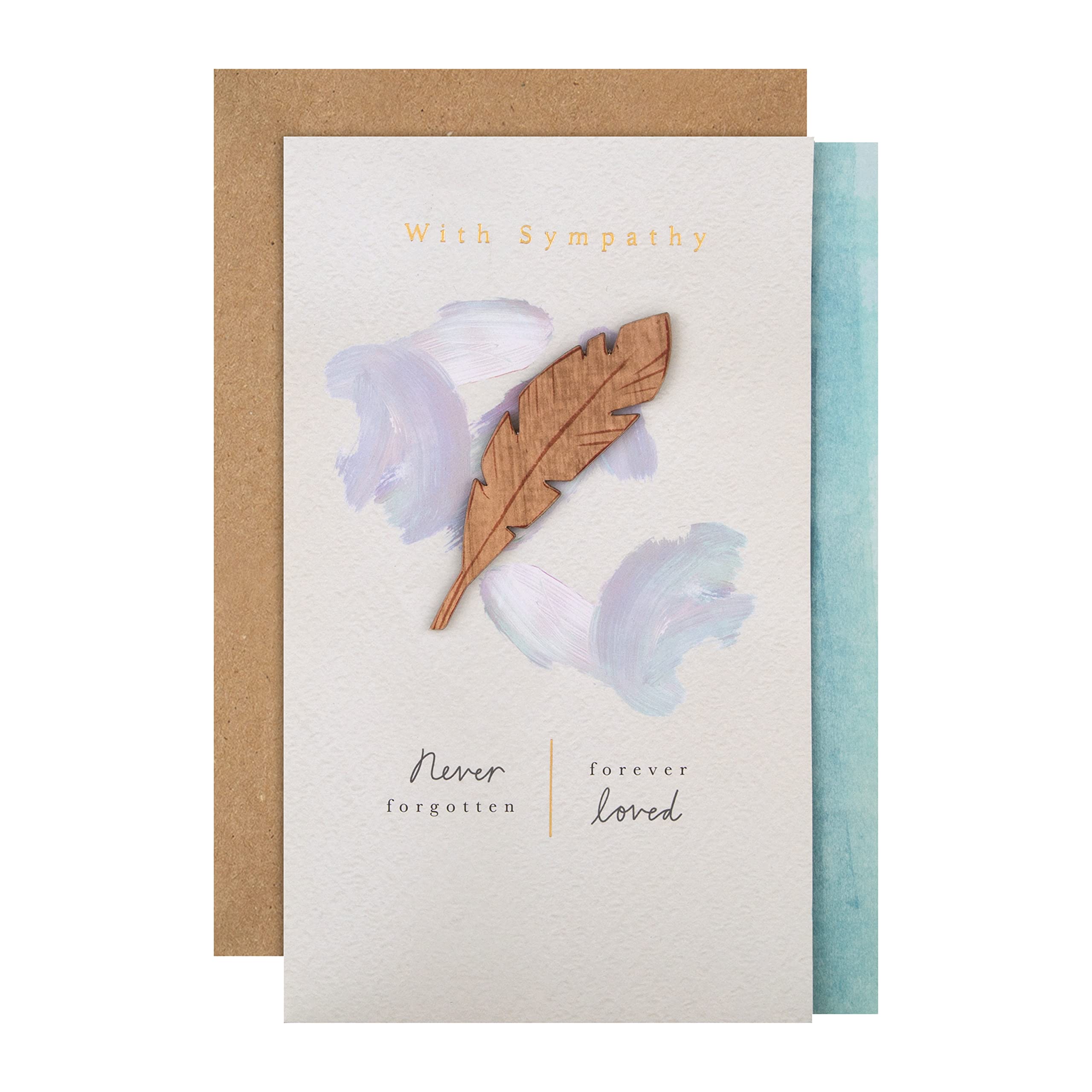 Hallmark Sympathy Card - Wooden Feather Design, Gold Foil Accents | FSC Certified | Pack of 1 1