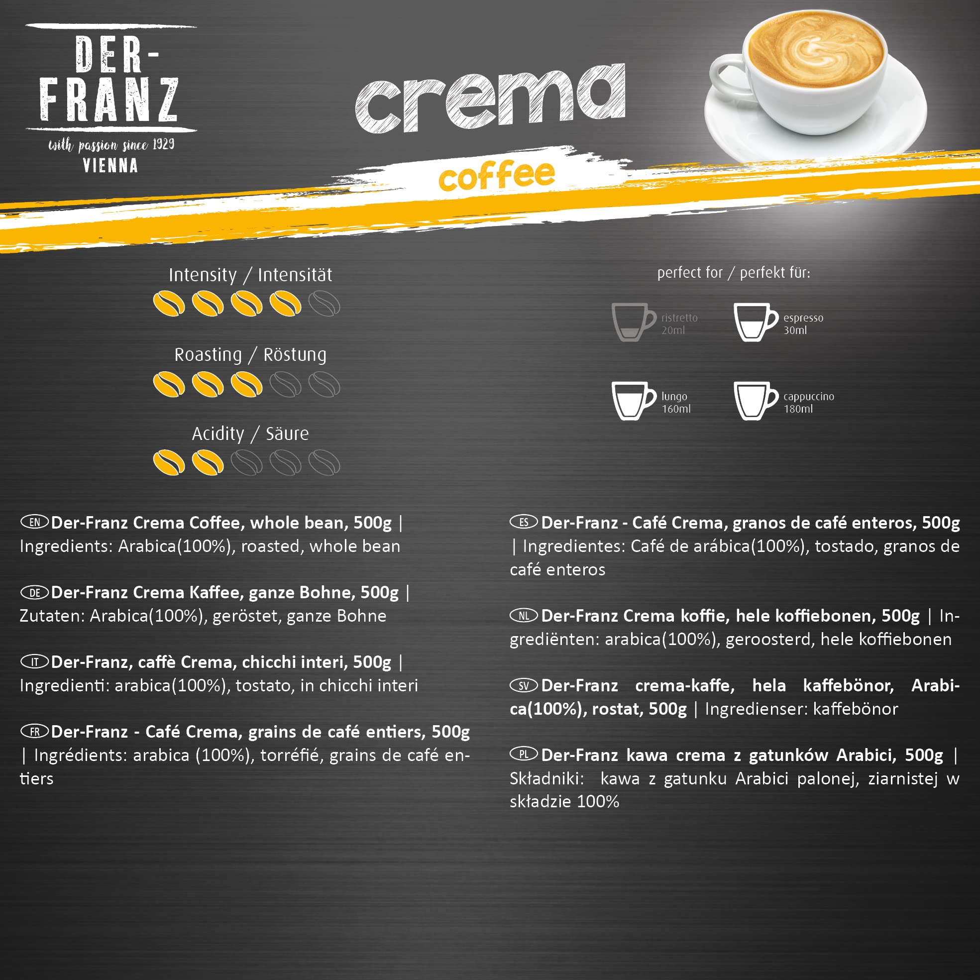 Der-Franz Crema Coffee, Whole Bean, 3 x 500 g 7