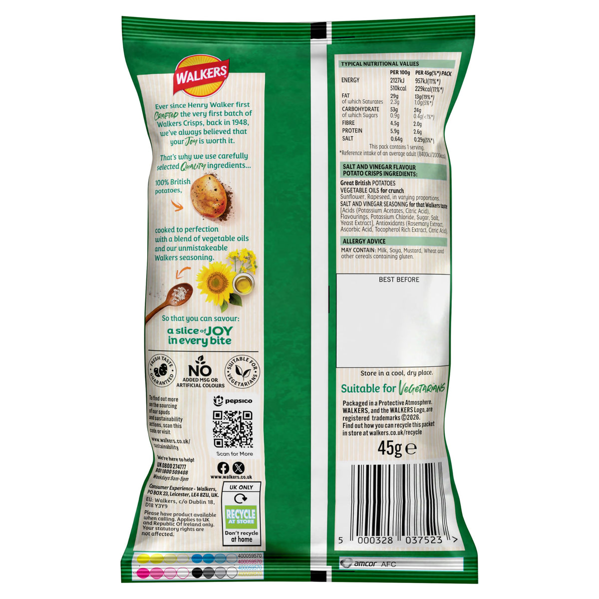 Walkers Salt & Vinegar Crisps - 32 x 45 g