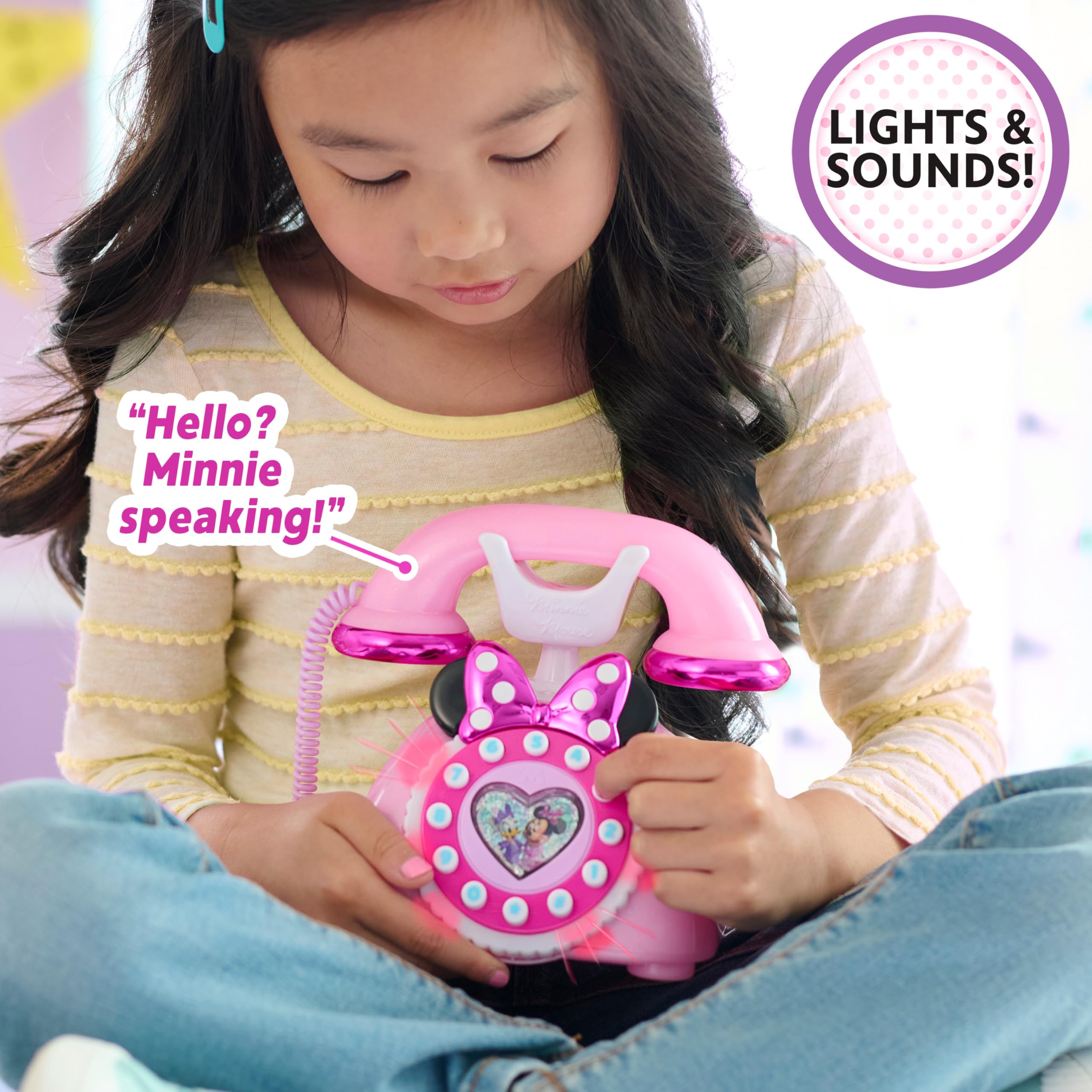 Disney Junior Minnie Mouse Ring Me Rotary Style Phone with Lights - Pretend Play Toy for Kids 3+ 3