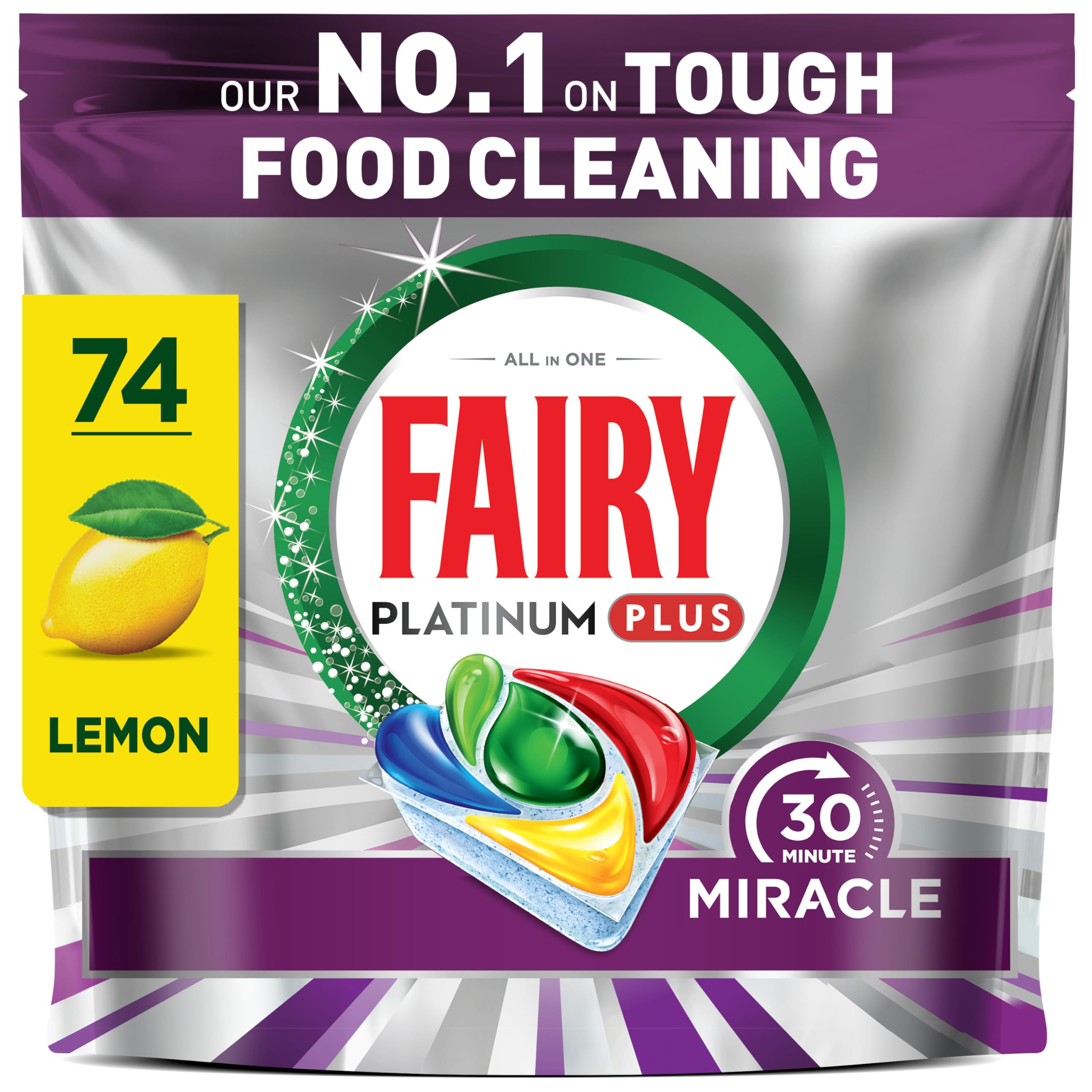 Fairy 30 Minute Miracle Platinum Plus Dishwasher Tablets - 74 Count, Fresh Scent