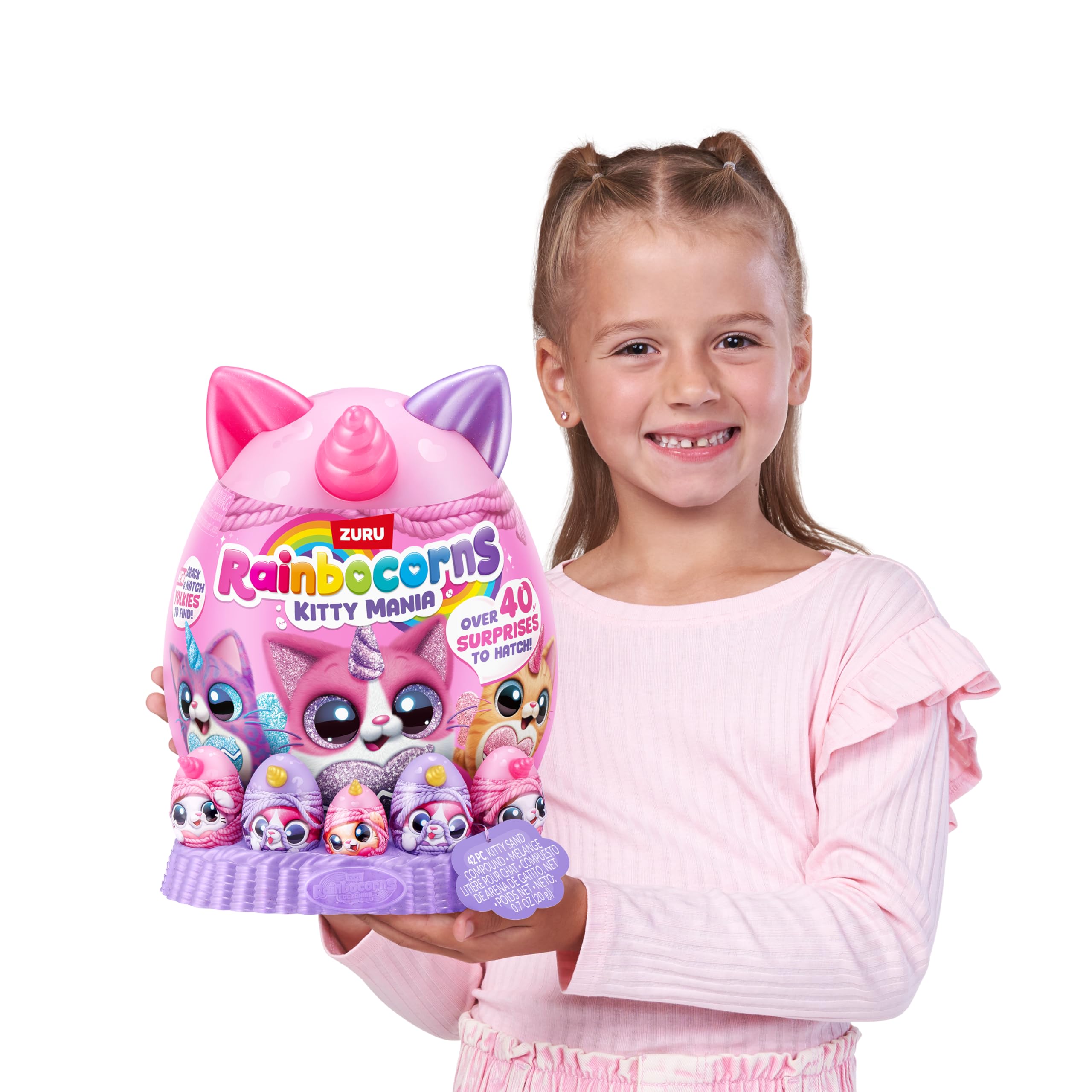 Rainbocorns Kitty Mania Pink-White Cat (PURRL) - Hug-to-Hatch Plush Toy with 40+ Surprises 16