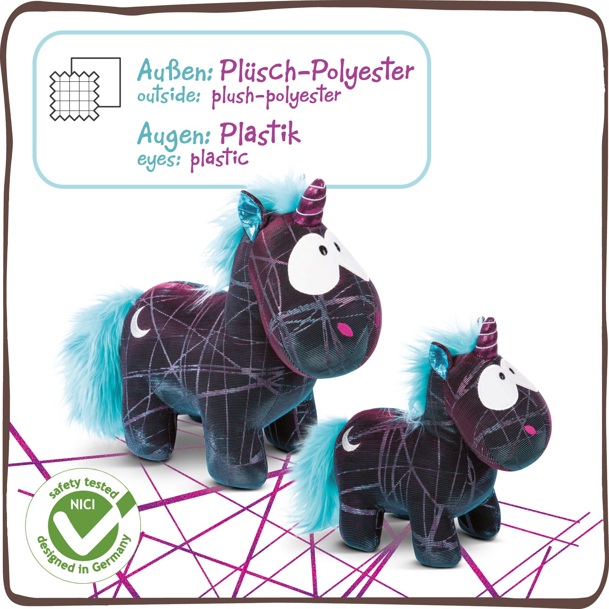 NICI 45712 Theodor & Friends Moon Beamer Special Edition Plush Unicorn - 22 cm, Black/Turquoise