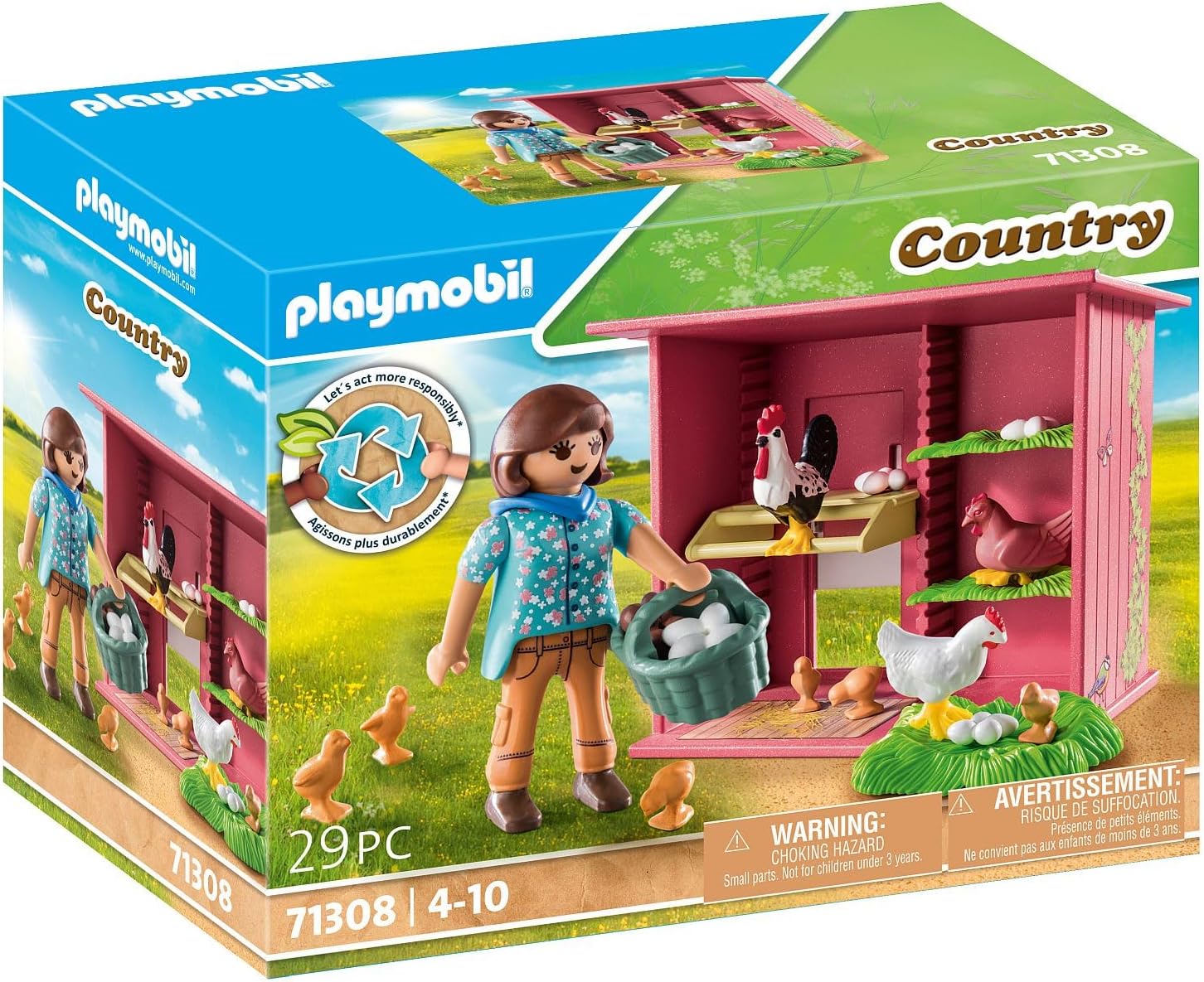 Playmobil 71308 Country Hen House with Chicken Family Playset - Farm Animal Toy for Ages 4+ 5