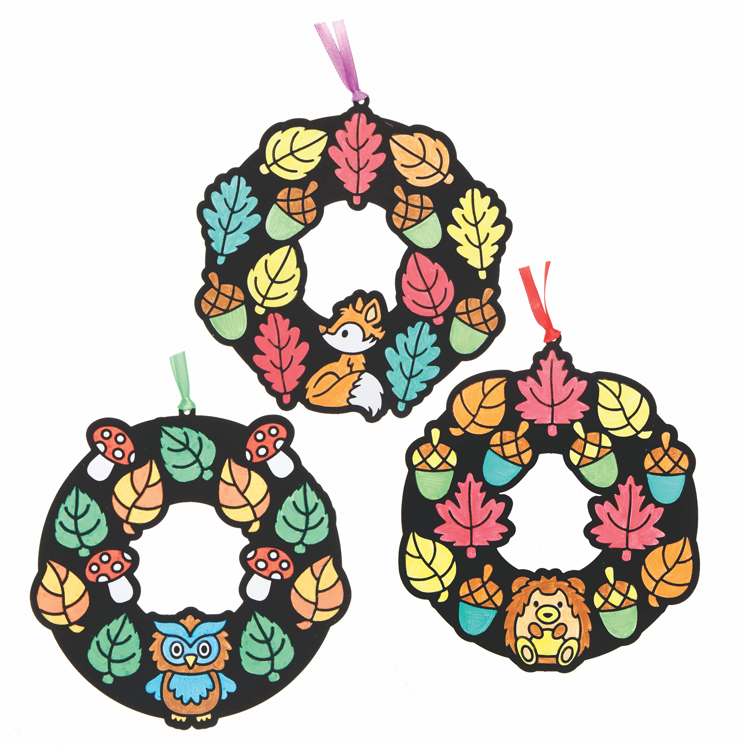 Baker Ross Autumn Colour-in Wreaths Craft Kit - Pack of 10, Creative Arts & Crafts Activity for Kids 5