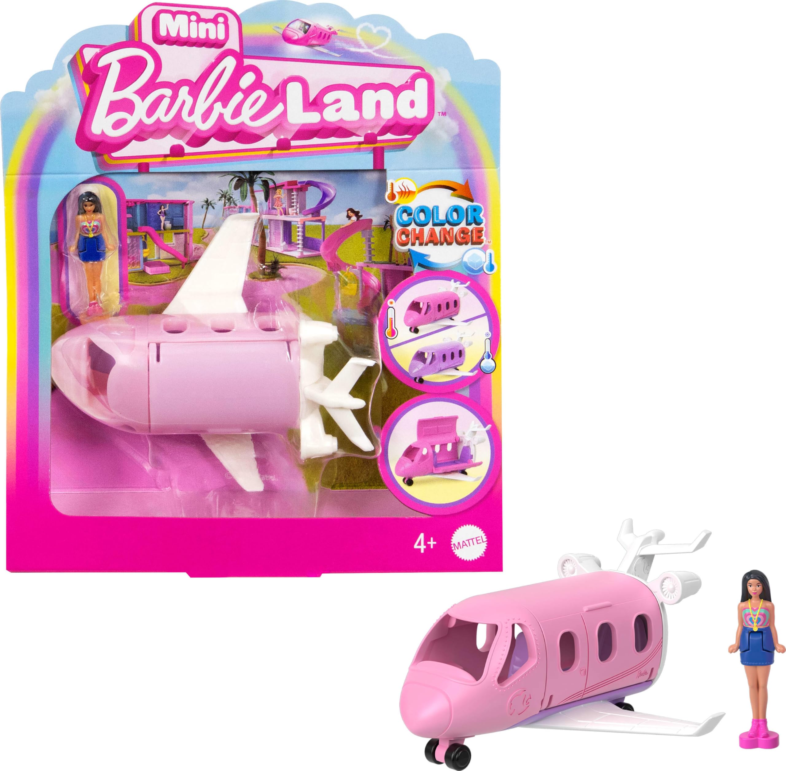 Mini BarbieLand Dreamplane Playset - 1.5-inch Color-Change Doll & Vehicle for Ages 4+ 7