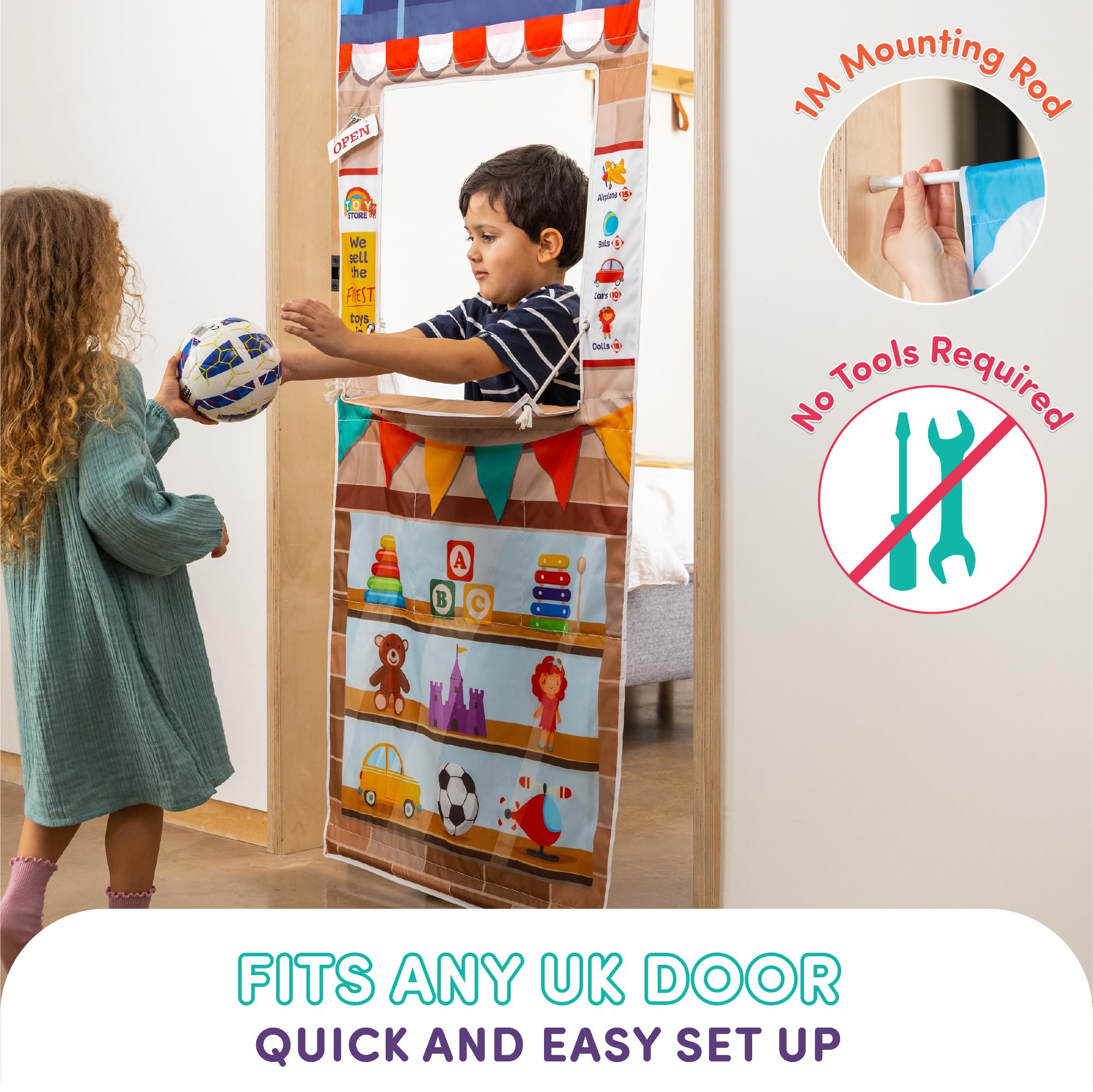 Playhouse Pop Up Play Town Hanging Doorway Toy Shop with Curtain 6