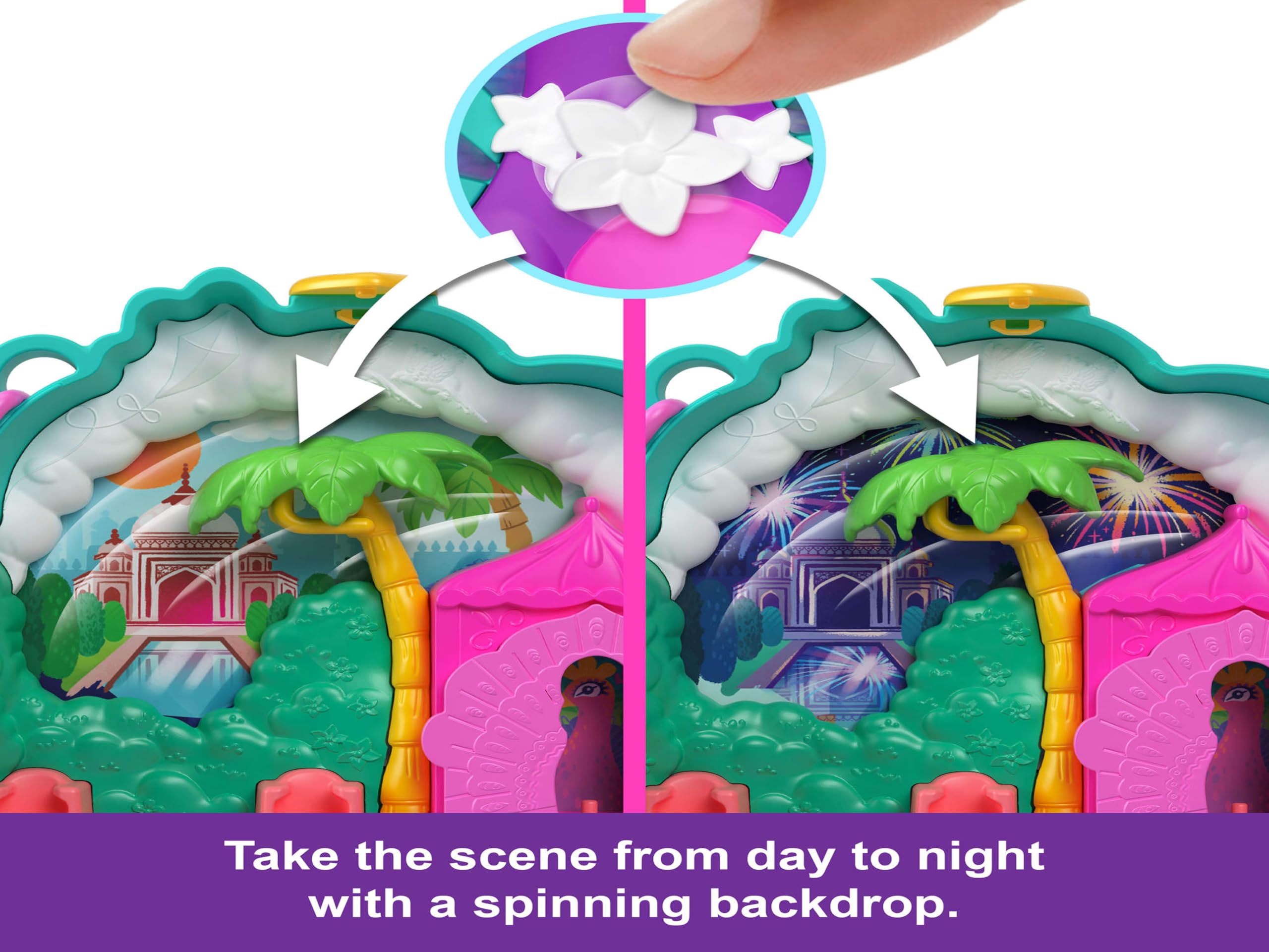 Polly Pocket Peacock Garden Compact Playset - 2 Micro Dolls with Pets & 14-Piece Travel Toy for Ages 4+ 6