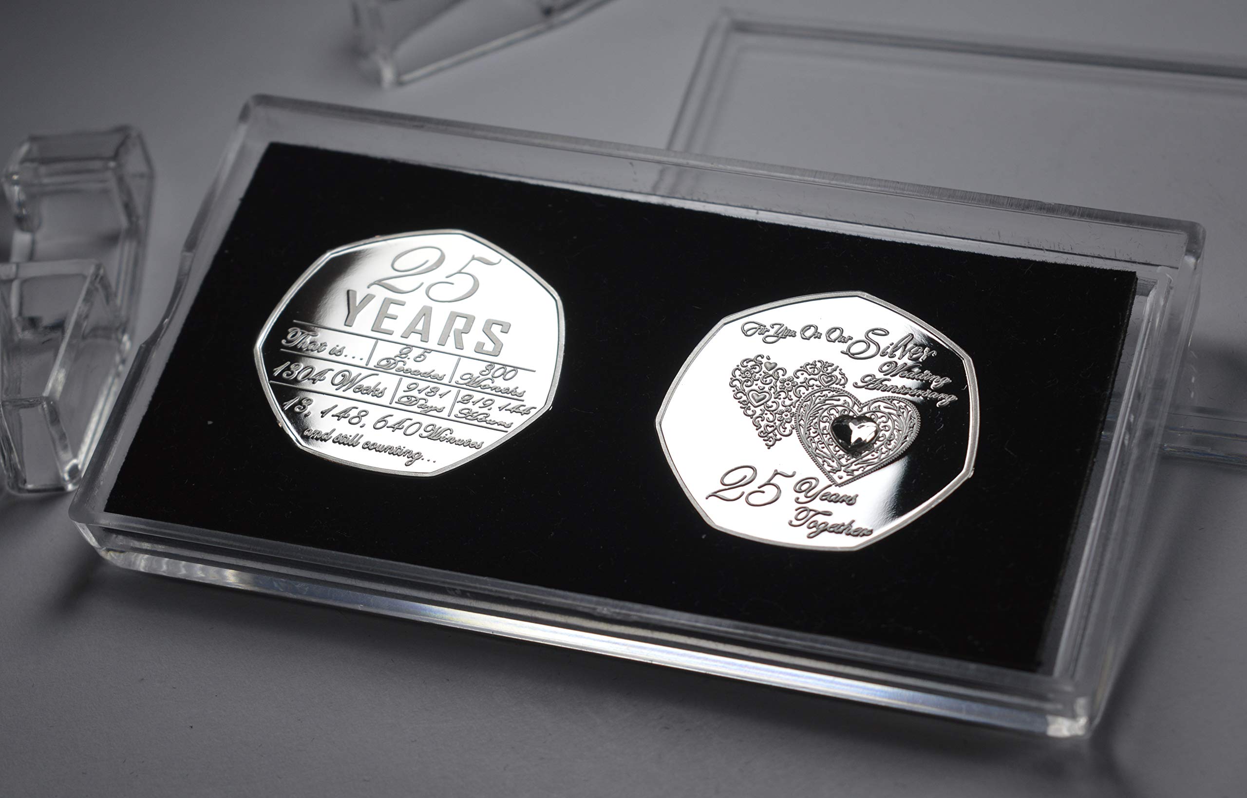 The Commemorative Coin Company 25th Wedding Anniversary Silver Plated Coin Set with Diamante Gemstone 5