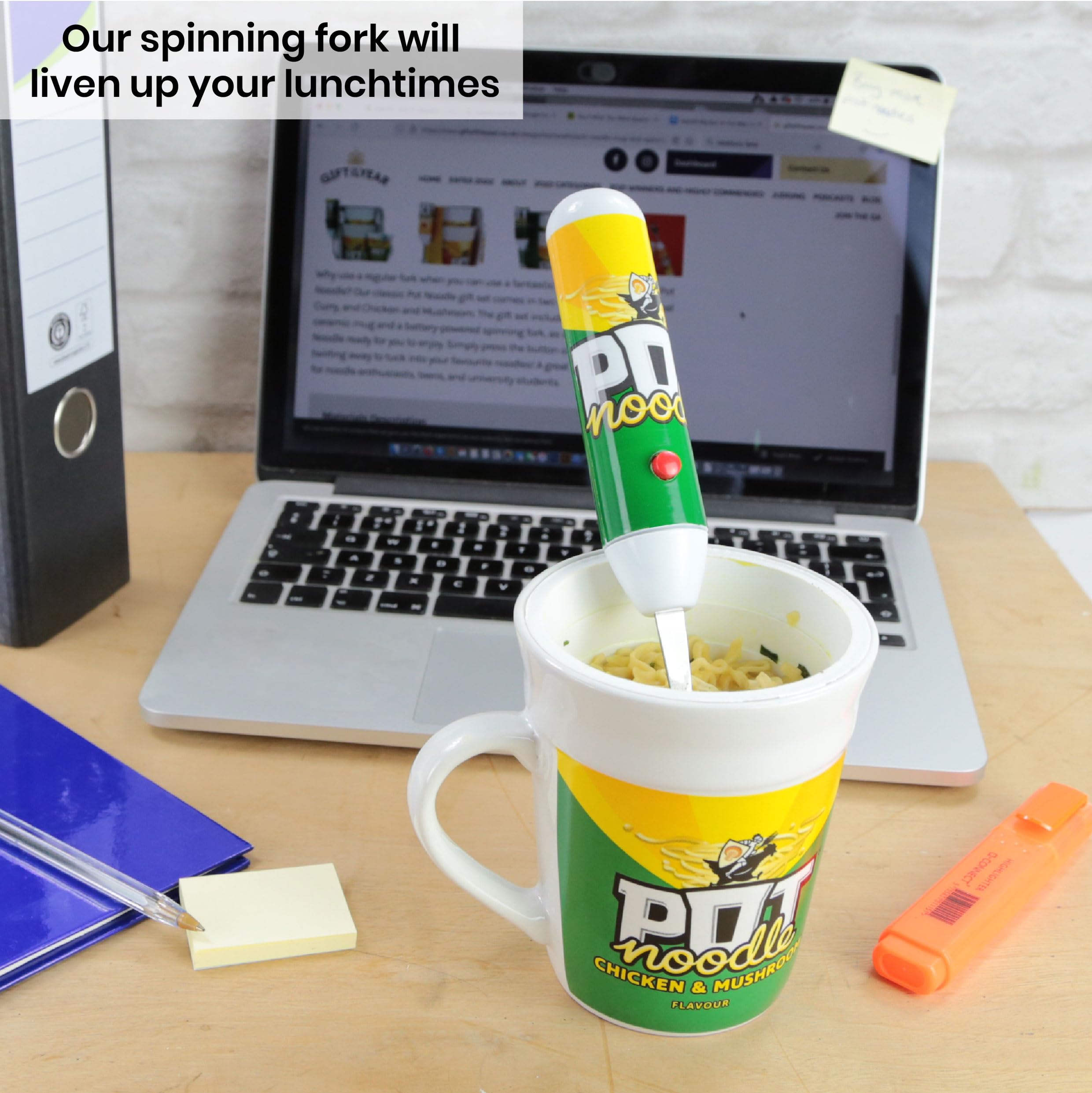 Kimm & Miller Pot Noodle Spinning Fork & Mug Gift Set - Chicken & Mushroom Design 3