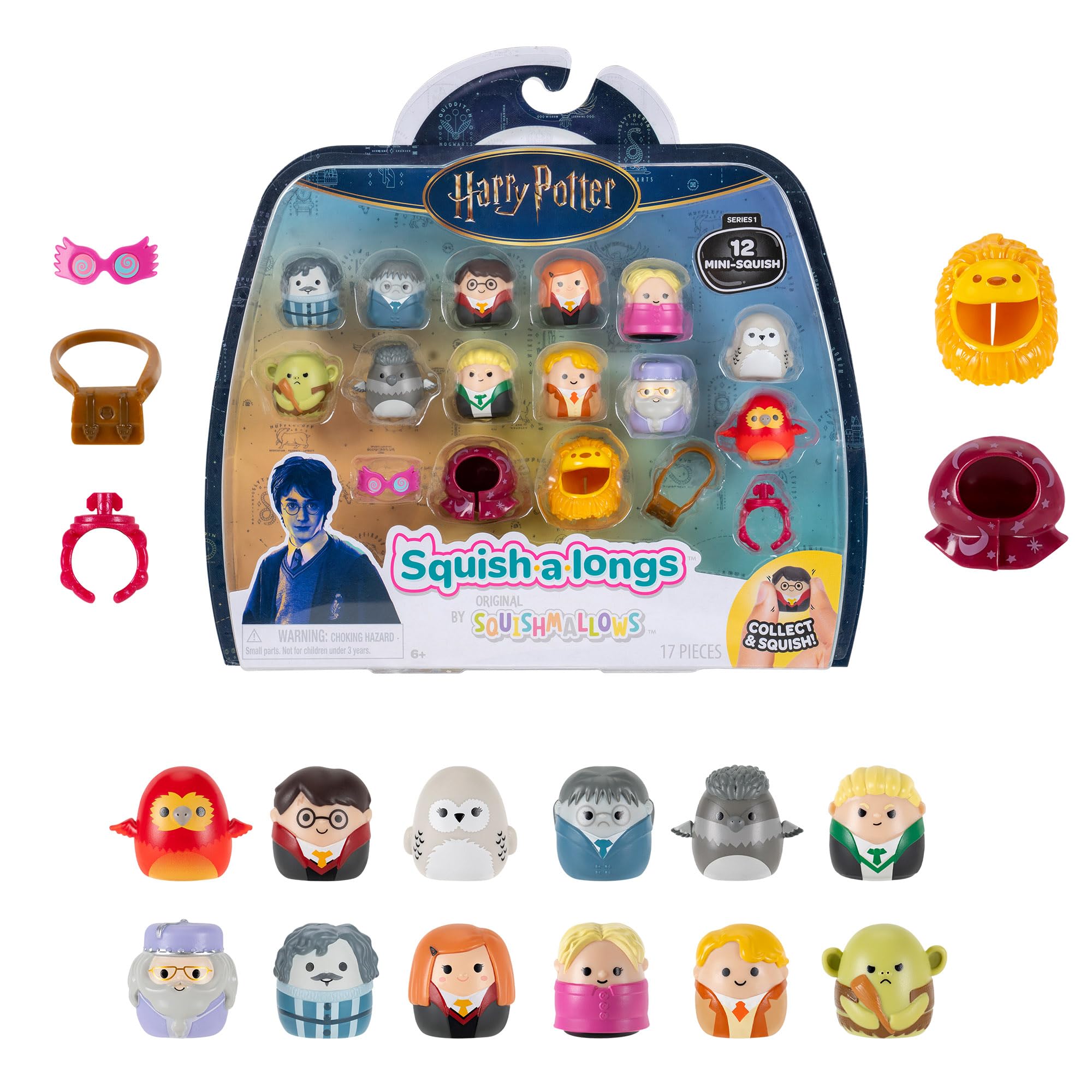Squish-a-longs Harry Potter Mini-Squish + Accessory 12-Pack - Collectible Characters with Ring Attachments
