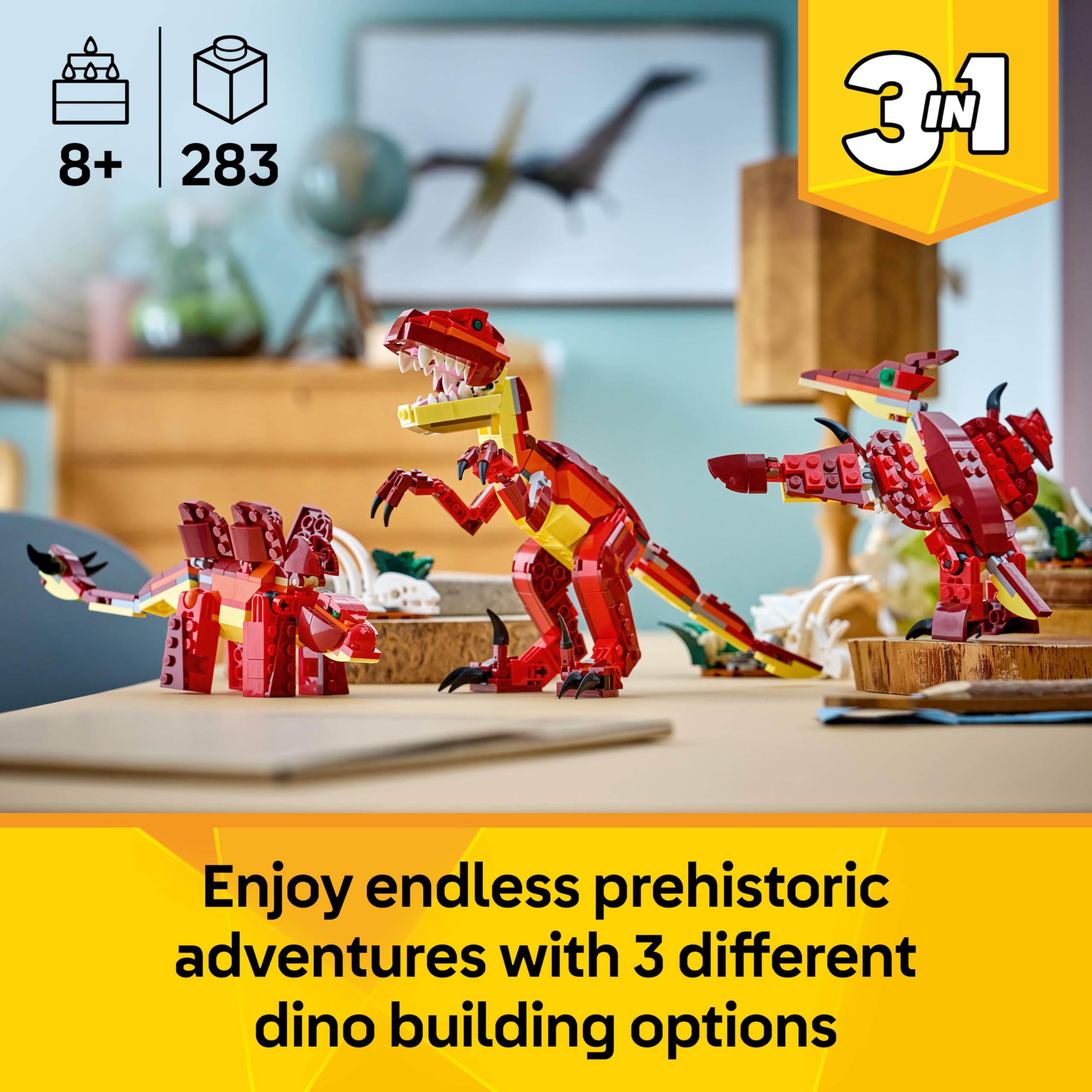 LEGO Creator 3in1 Fierce Dinosaur Toy - Build Velociraptor, Stegosaurus or 6