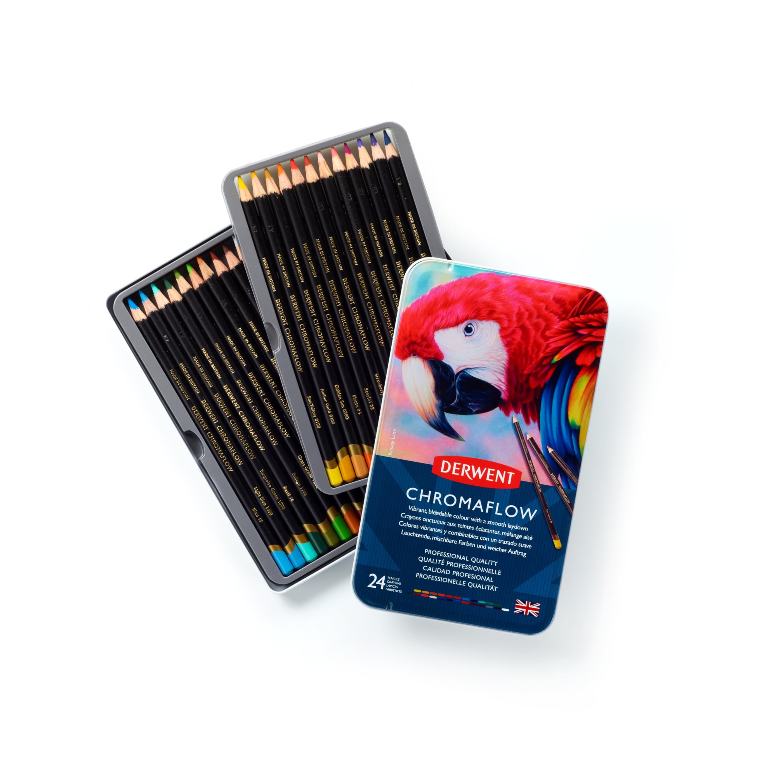Derwent Chromaflow Coloured Pencils - Set of 24 in Tin | 3.5mm Core | Blendable 6
