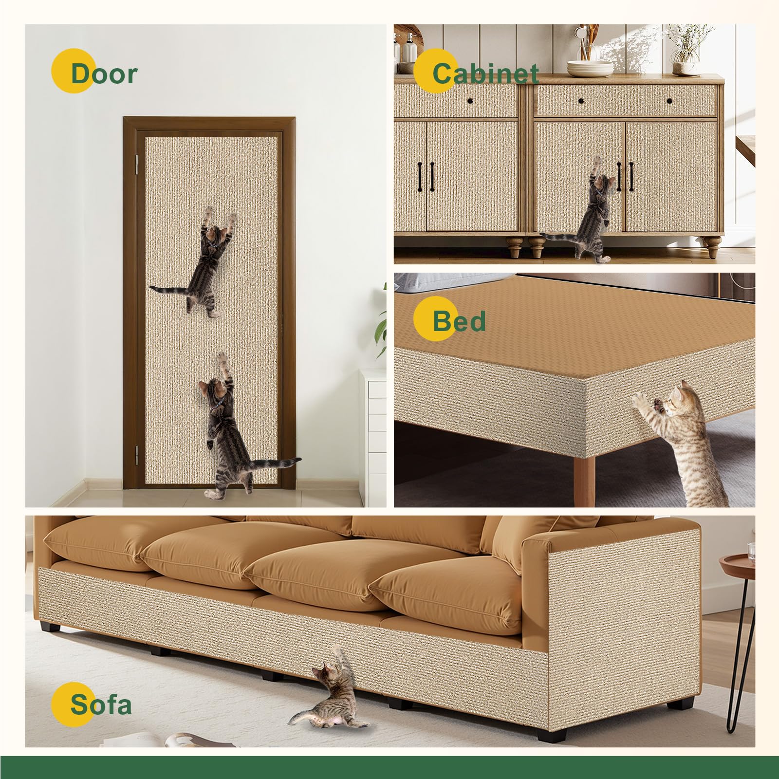 Gimars Thickened Self Adhesive Cat Scratching Mat - Khaki, 200 x 40cm, Polyester, Pack of 2 3