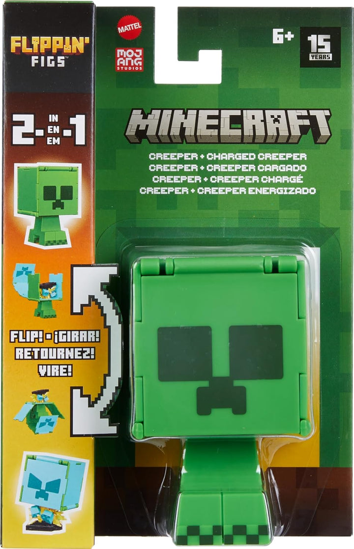 Minecraft Flippin’ Figs Collectible Figures - 2-in-1 Fidget Play, 3.75-in Scale, Green Creeper Design