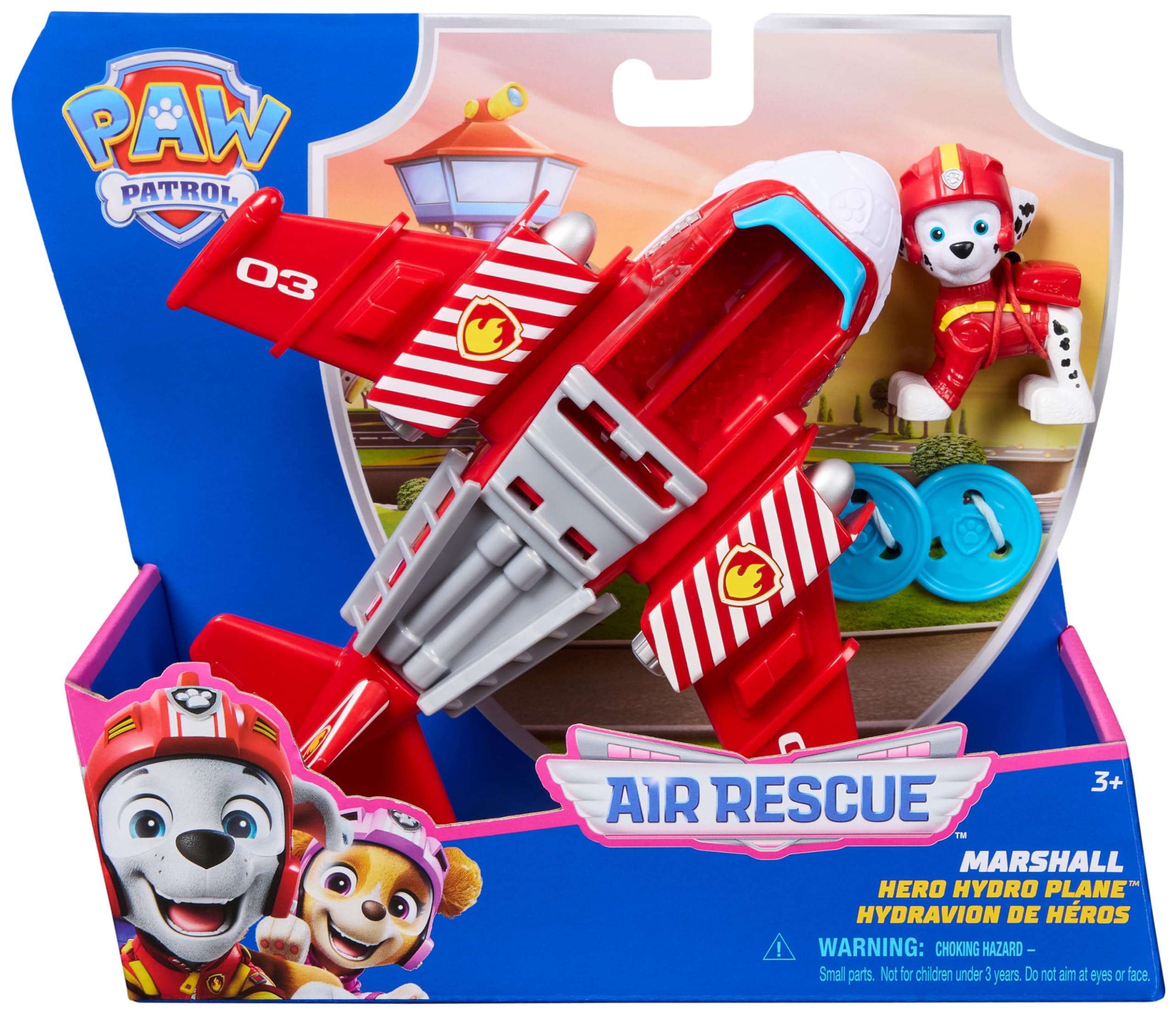 Paw Patrol Air Rescue Marshall Action Figure & Hero Hydro Plane Toy - Fire Rescue Vehicle with Water Disk Launcher 8