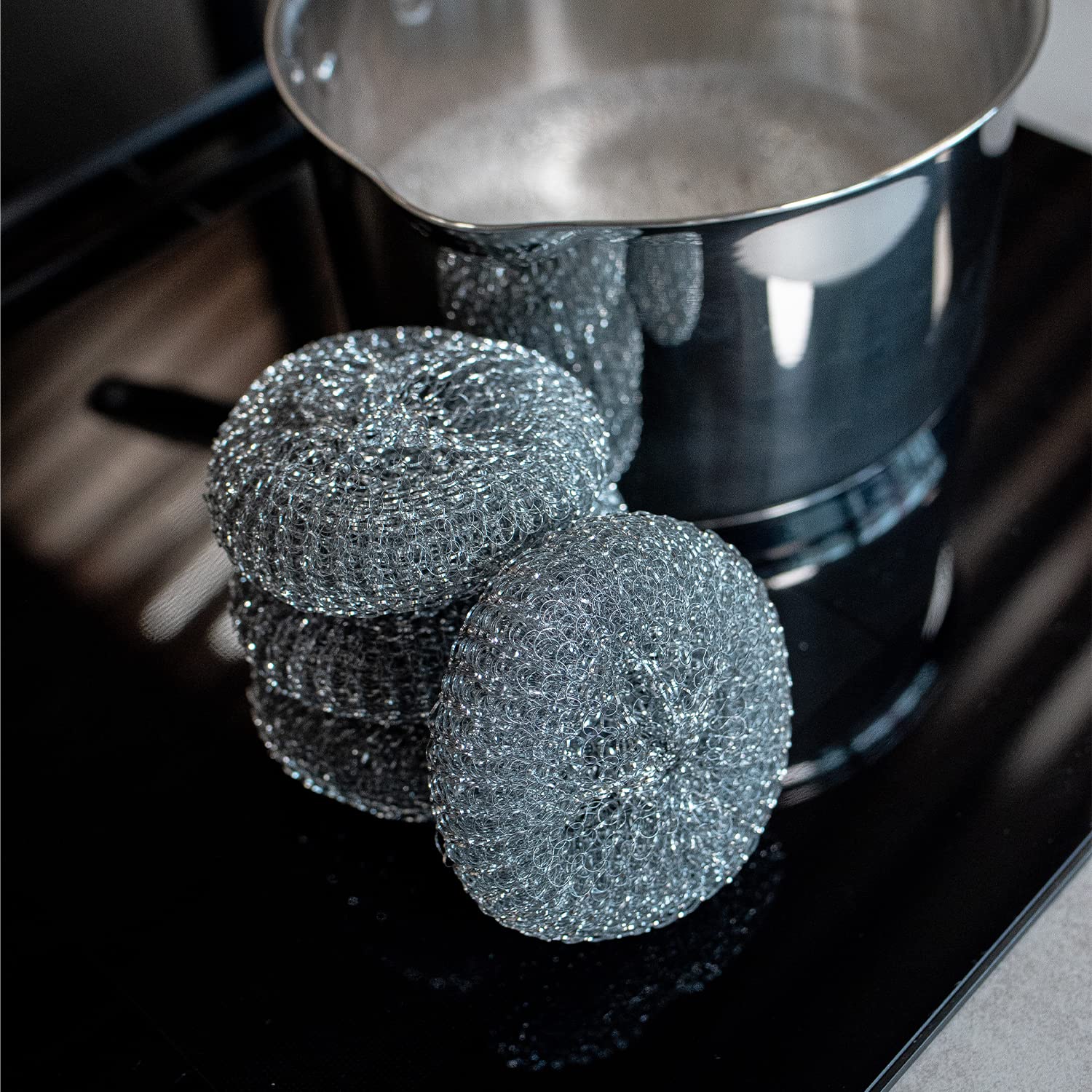 Sorbo Metal Pan Scourers 4 Pack - Metallic Steel Wool Pads for Tough Grease & Heavy-Duty Cleaning 4