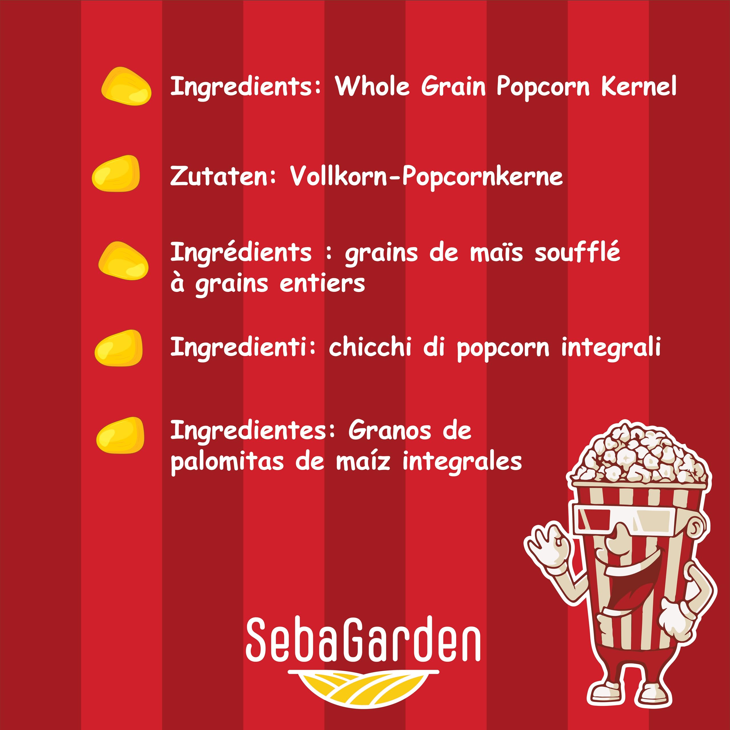 Seba Garden Popcorn Kernels (1 kg) - Vegetarian, Gluten-Free, GMO-Free Snack 5