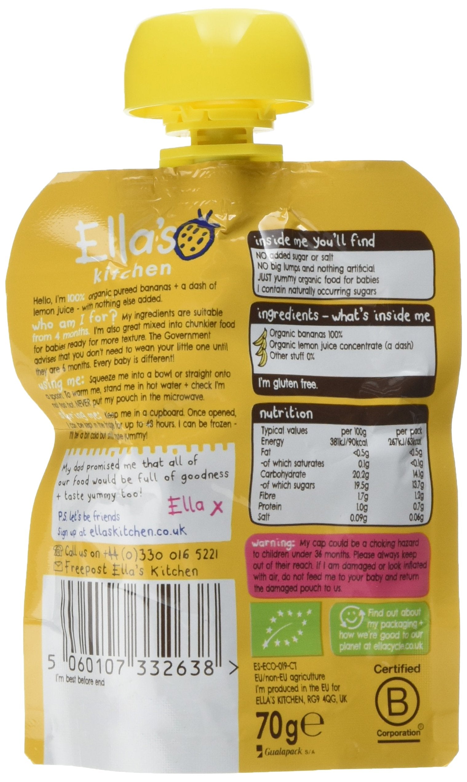 Ella's Kitchen - First Taste Bananas Smooth Puree, 70g