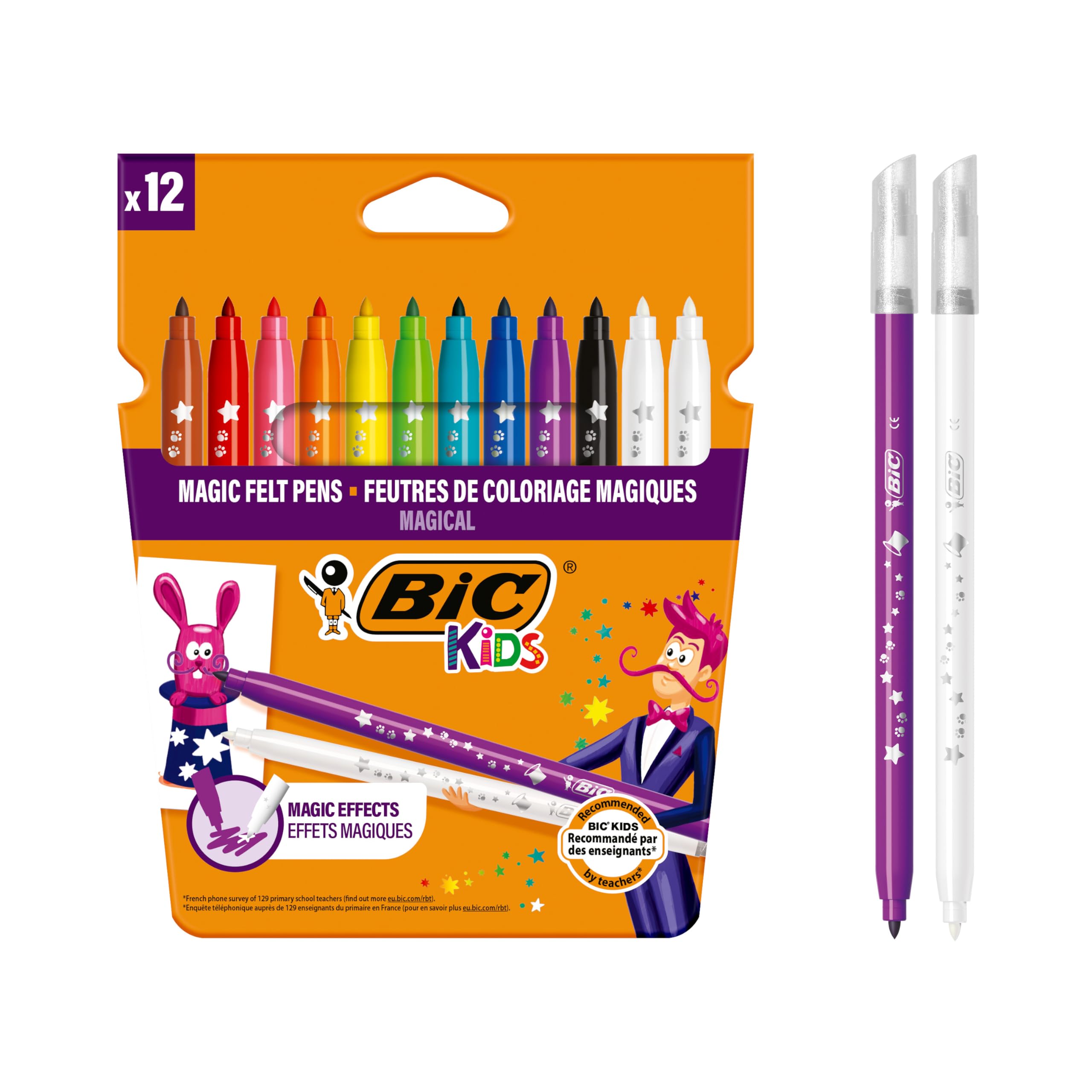 BIC Kids Magic Felt Pens - Medium Point Erasable Markers for Kids 5+ 6