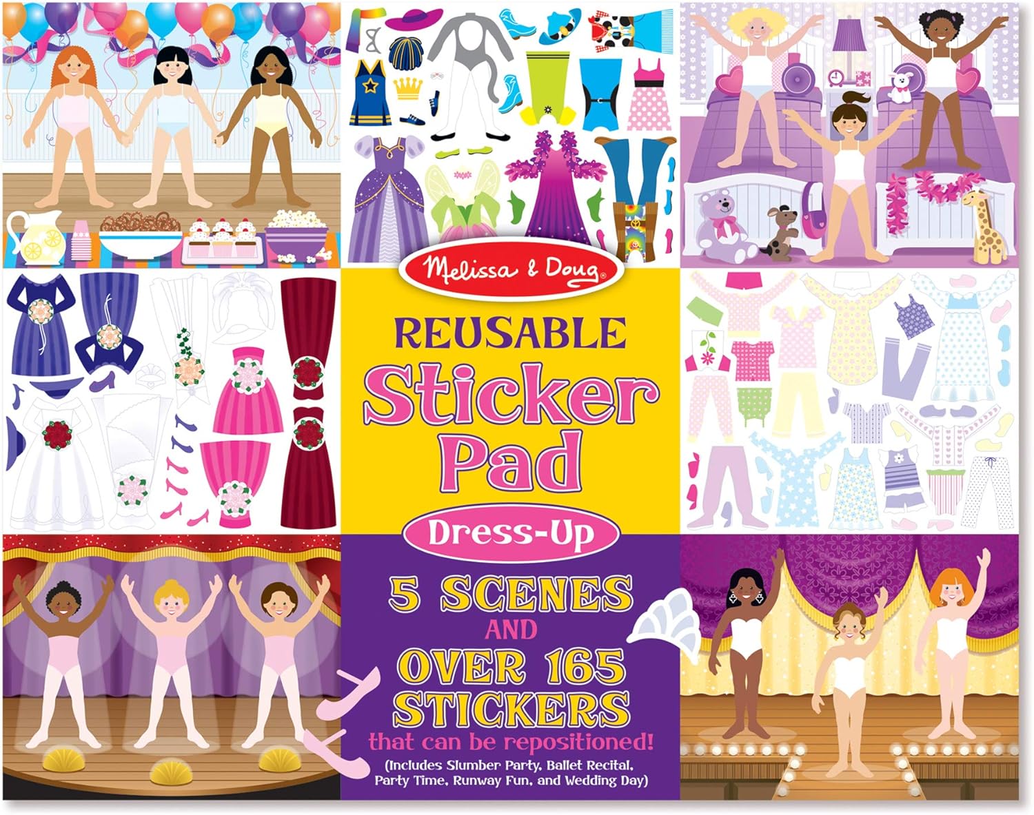 Melissa & Doug Reusable Sticker Pad - Dress-Up | 165+ Cling Stickers & 5 Backgrounds | Ages 3-8