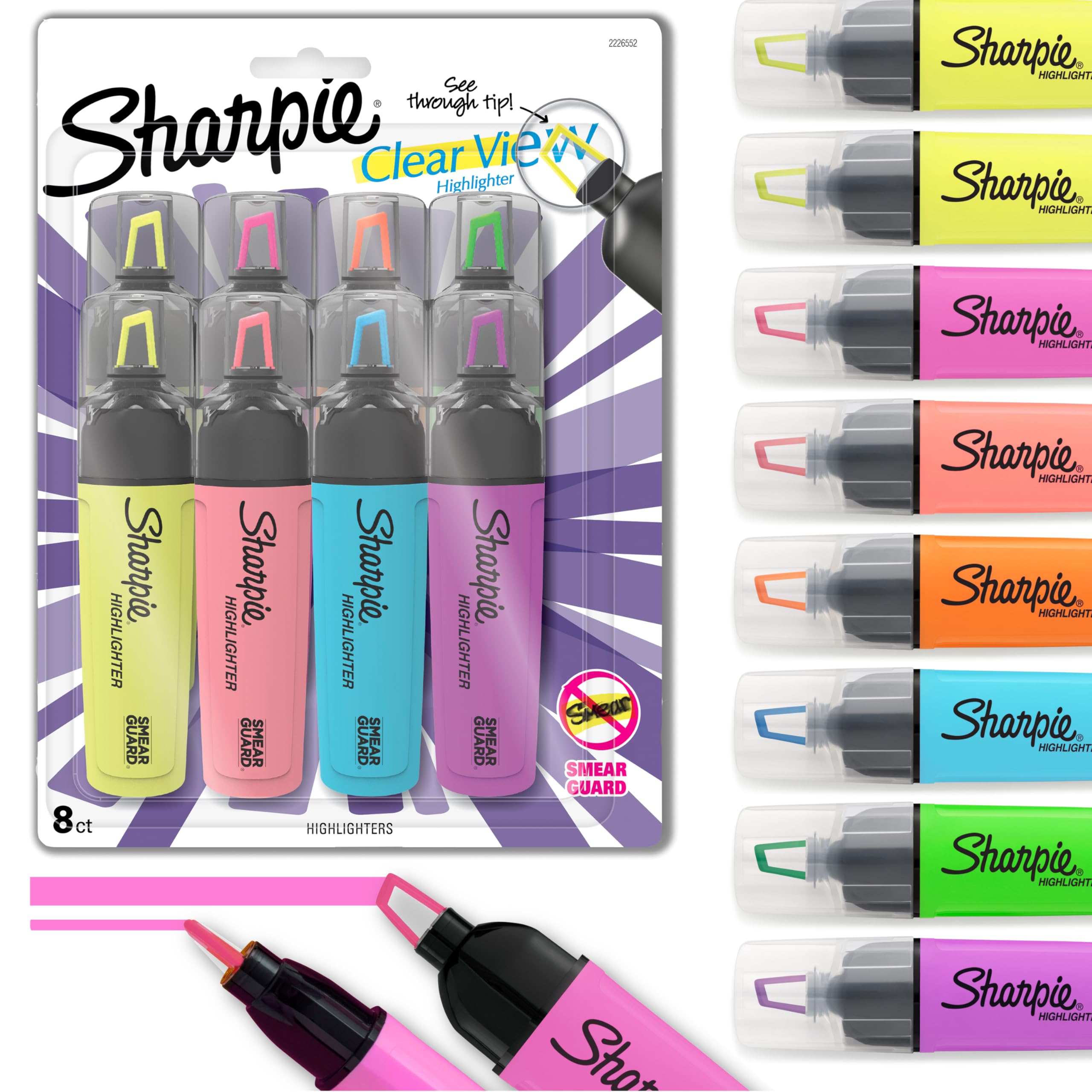 Sharpie Clear View Highlighters - See-Through Tip, Chisel Tip, Quick-Drying Ink | 8 Pack