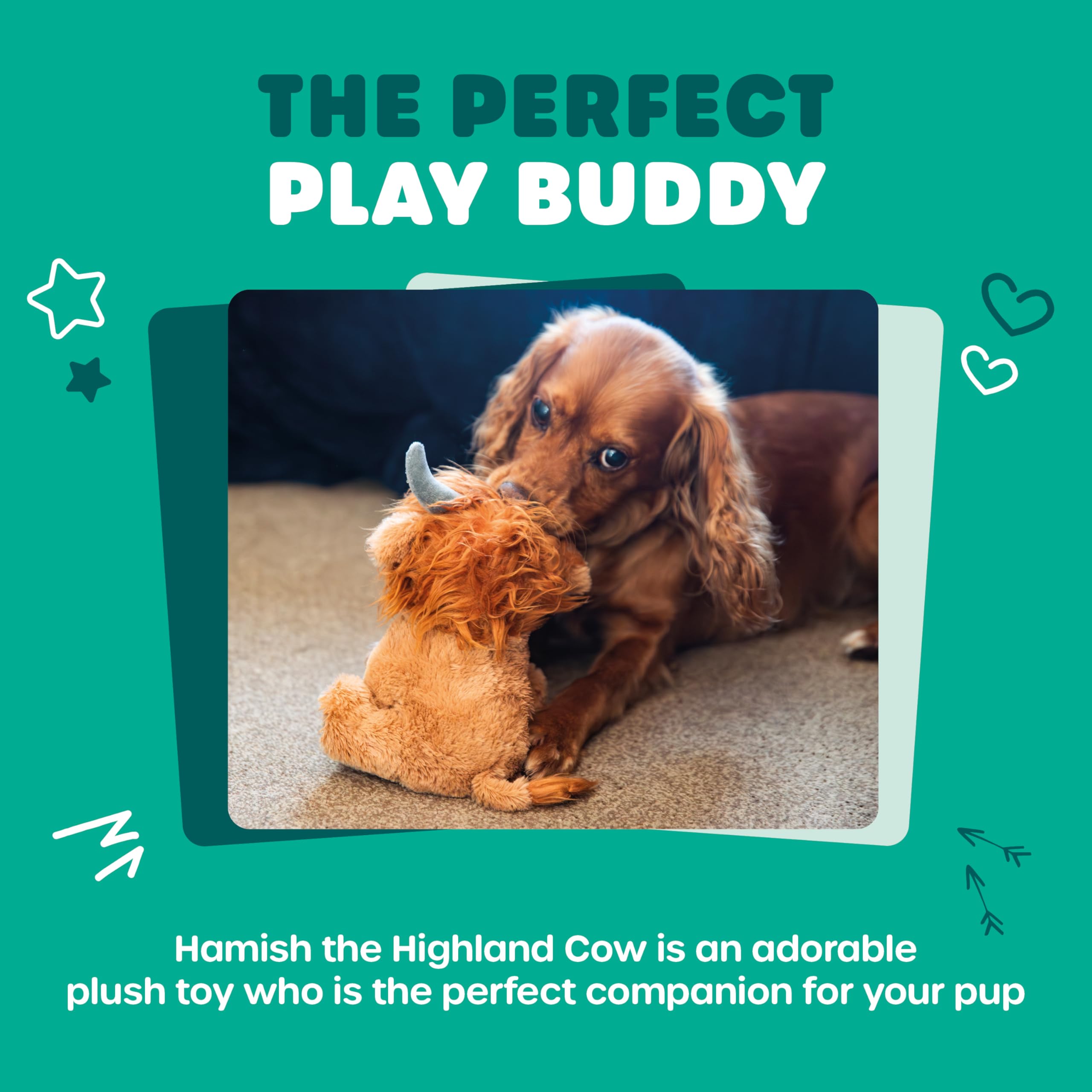 Webbox Hamish the Highland Cow Plush Squeak Toy | Ideal for Small Breeds & Puppies | 130g
