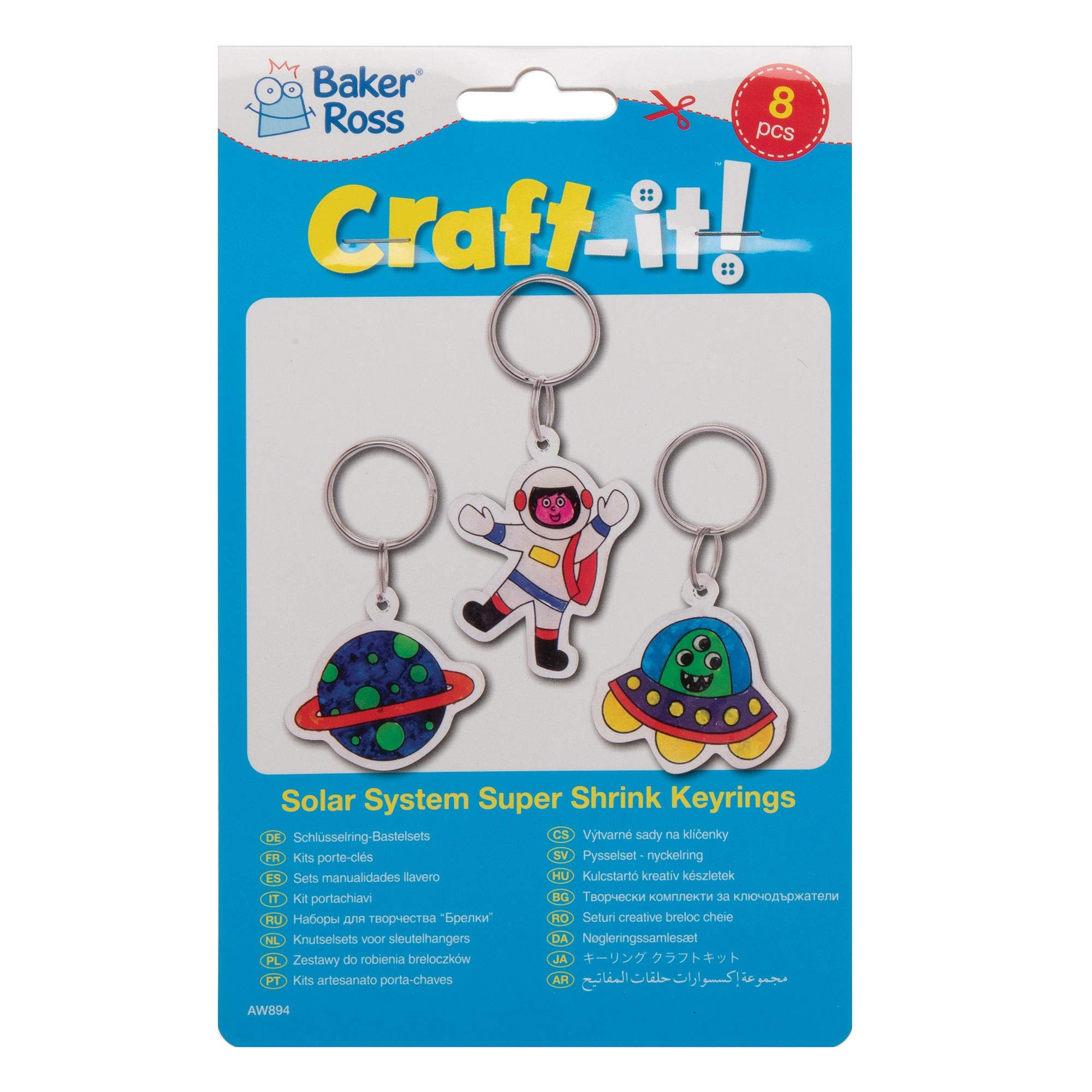 Baker Ross Solar System Super Shrink Keyrings - 8-Piece Space-Themed Craft Kit for Kids 4
