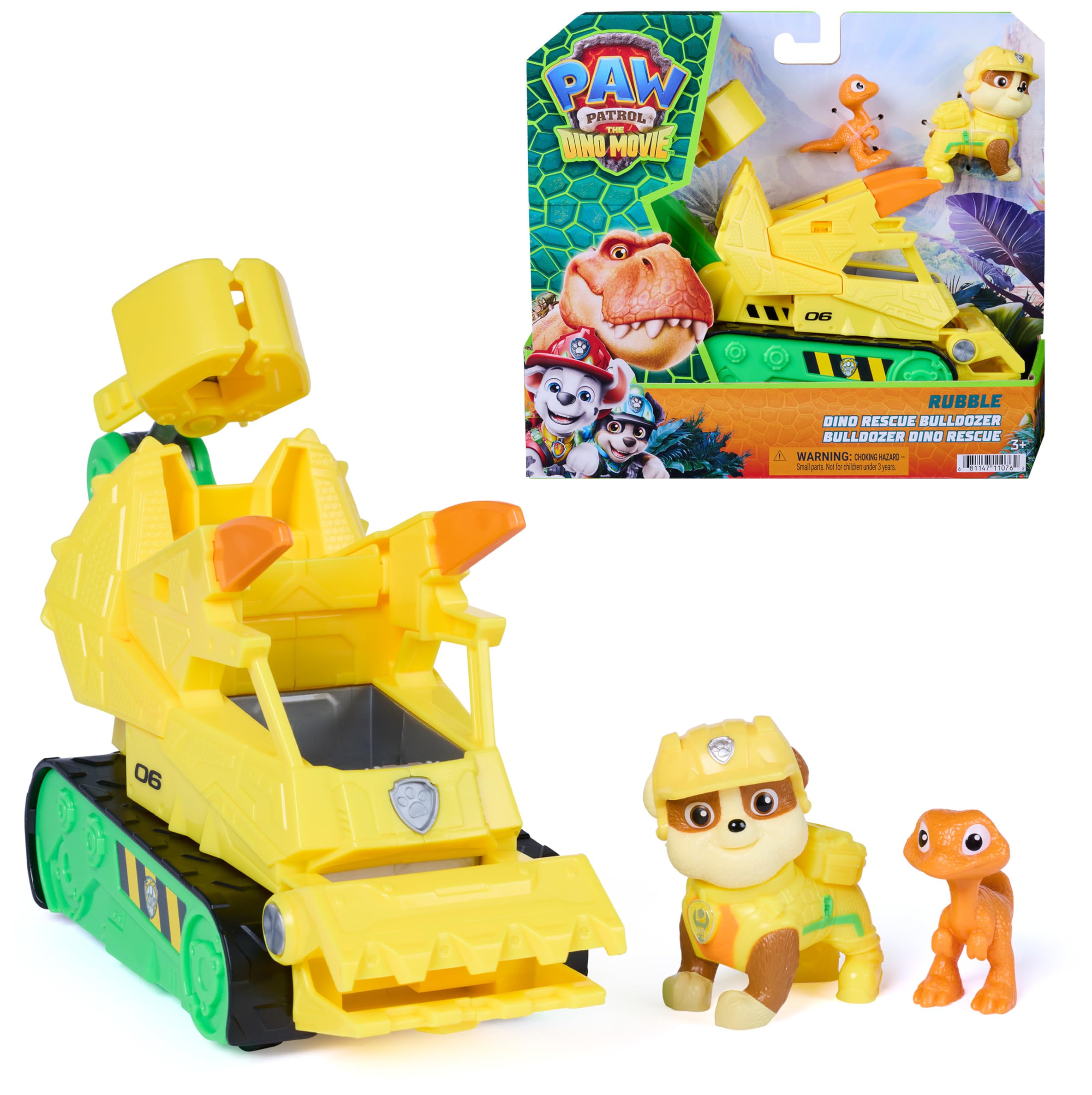 Paw Patrol Rubble Dino Rescue Bulldozer Toy Truck - 17.5 cm Vehicle, Ages 3-9