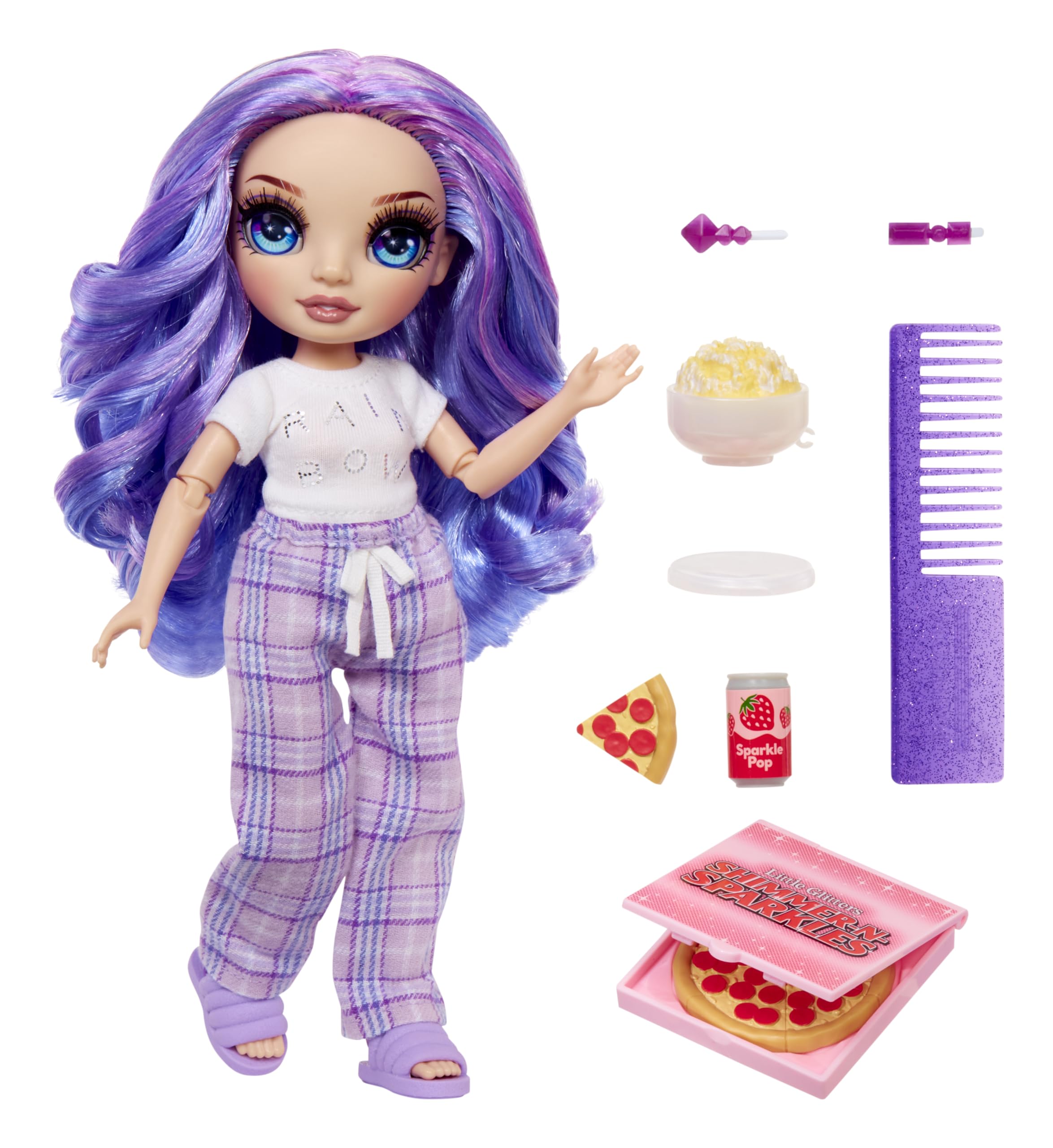 Rainbow High Junior High PJ Party - Violet (Purple) - 22 cm Posable Doll with Pyjamas, Slippers & Accessories - Ages 4-12 6